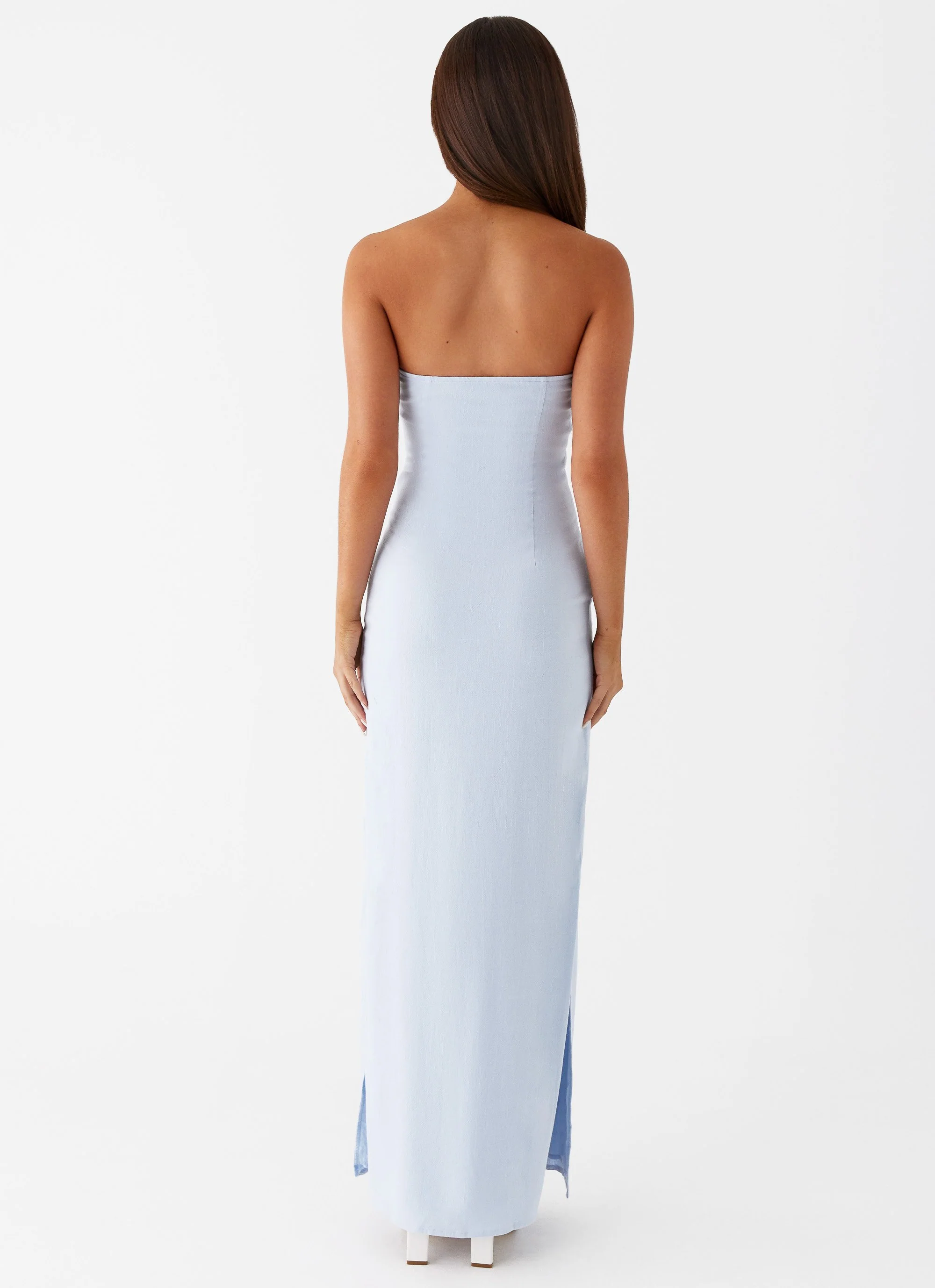 Esra Linen Strapless Maxi Dress - Blue - luluinthesky
