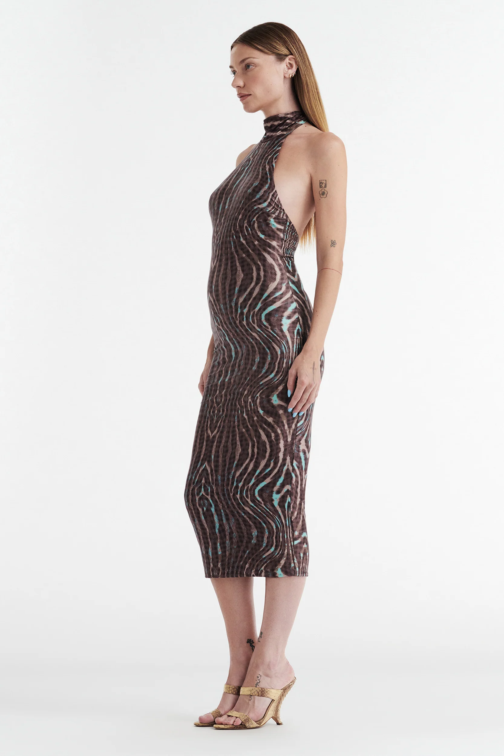 Cleo Halter Tie Midi Dress - Warped Check