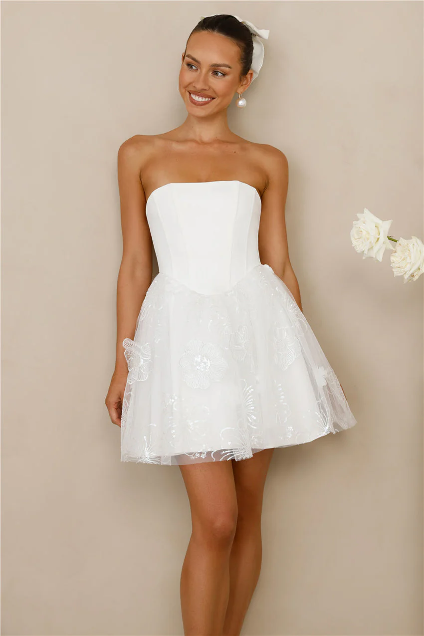 Crowned Aesthetic Strapless Mini Dress White - luluinthesky