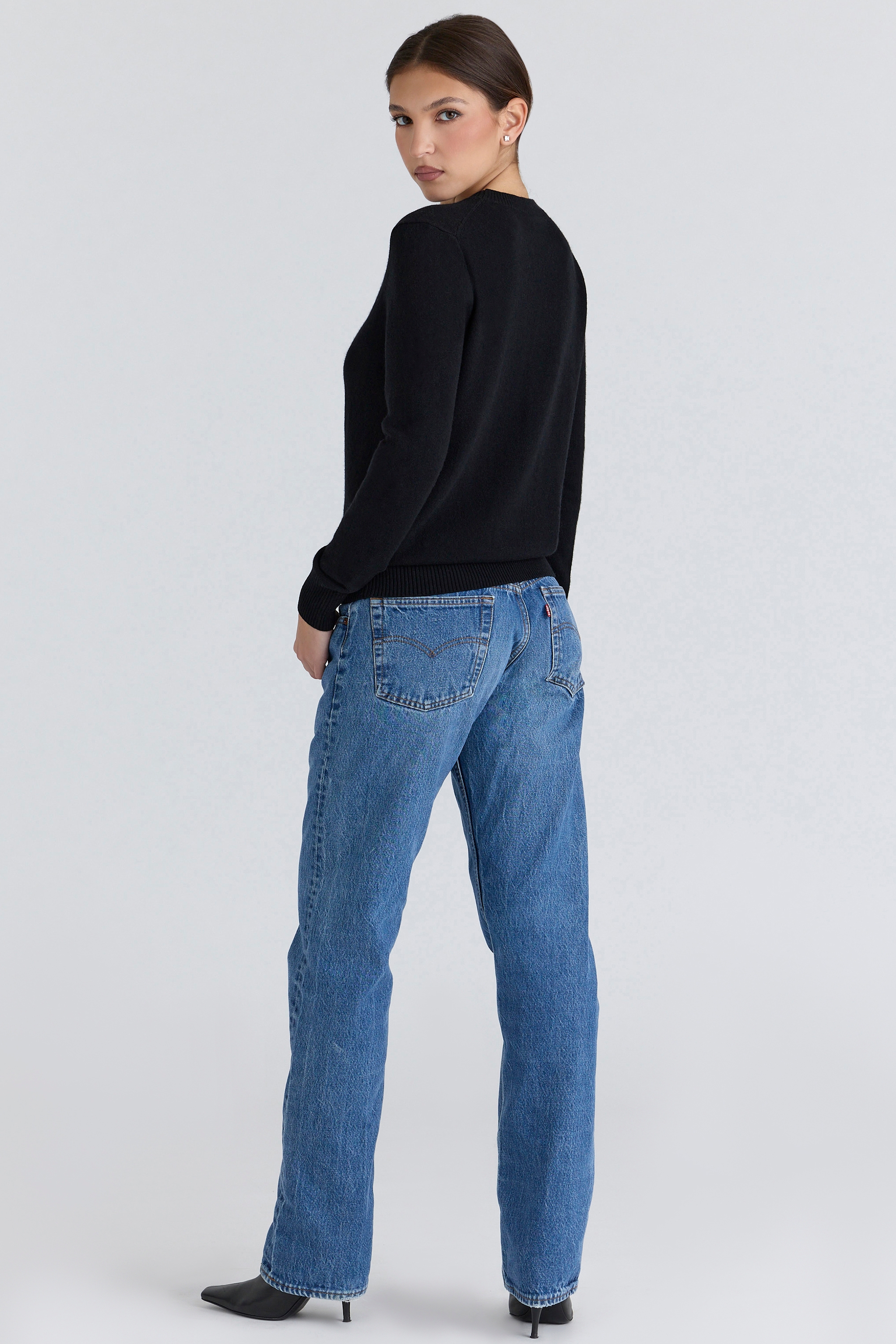 Black Cashmere + Wool Crew Neck Sweater
