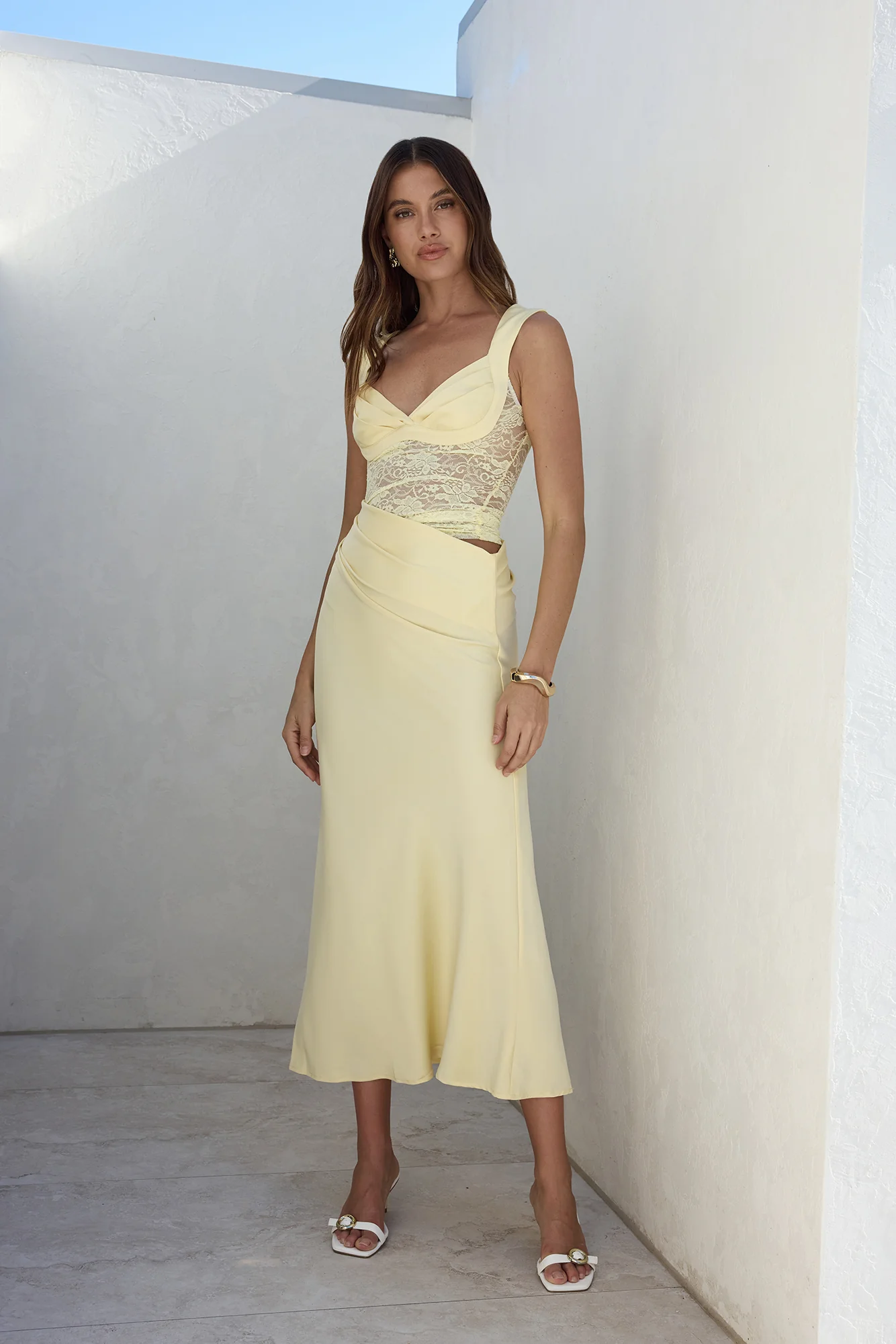 On A Cloud Lace Maxi Dress Yellow