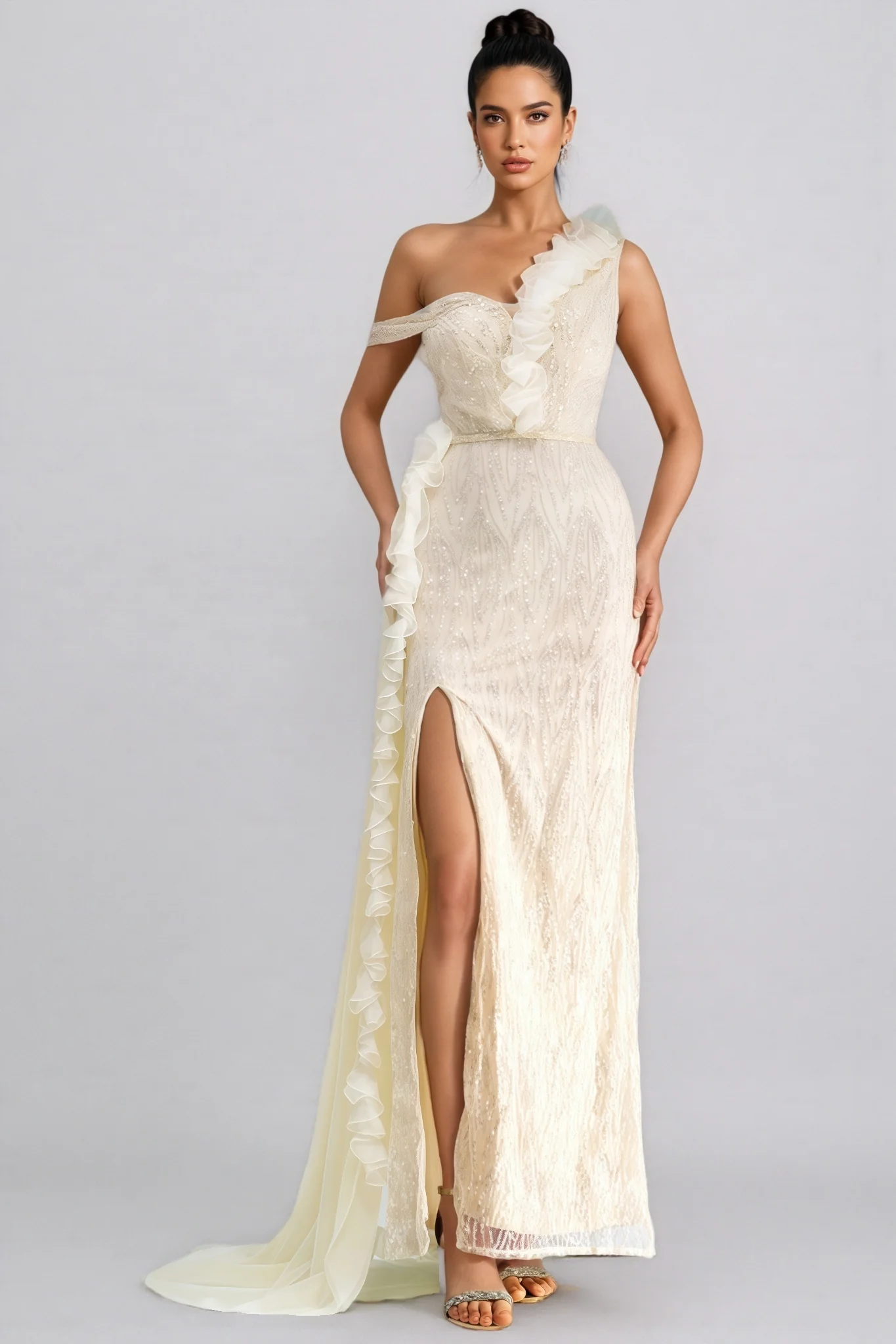 Cadie Strapless Split Mesh Maxi Dress