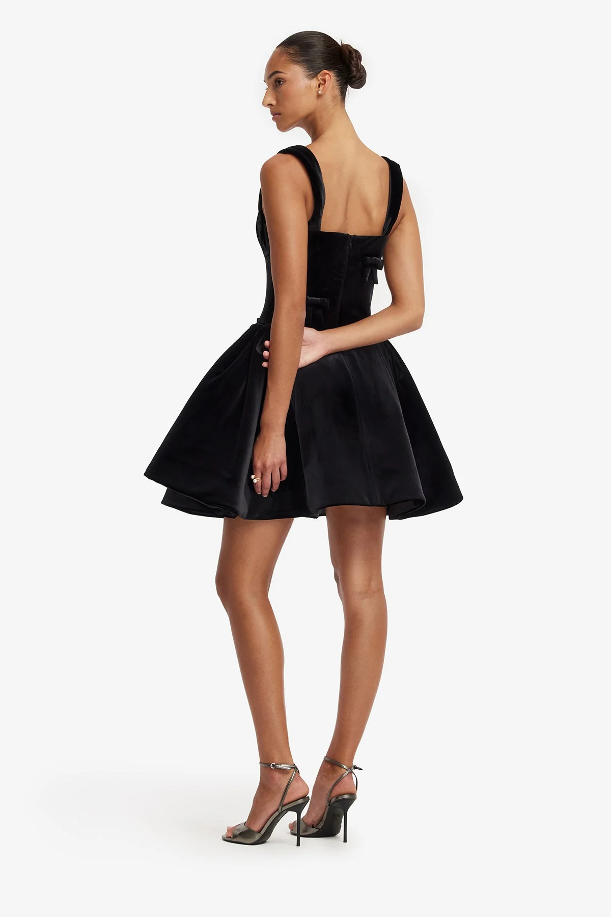 Ariel Velvet Bow Mini Dress - Ebony