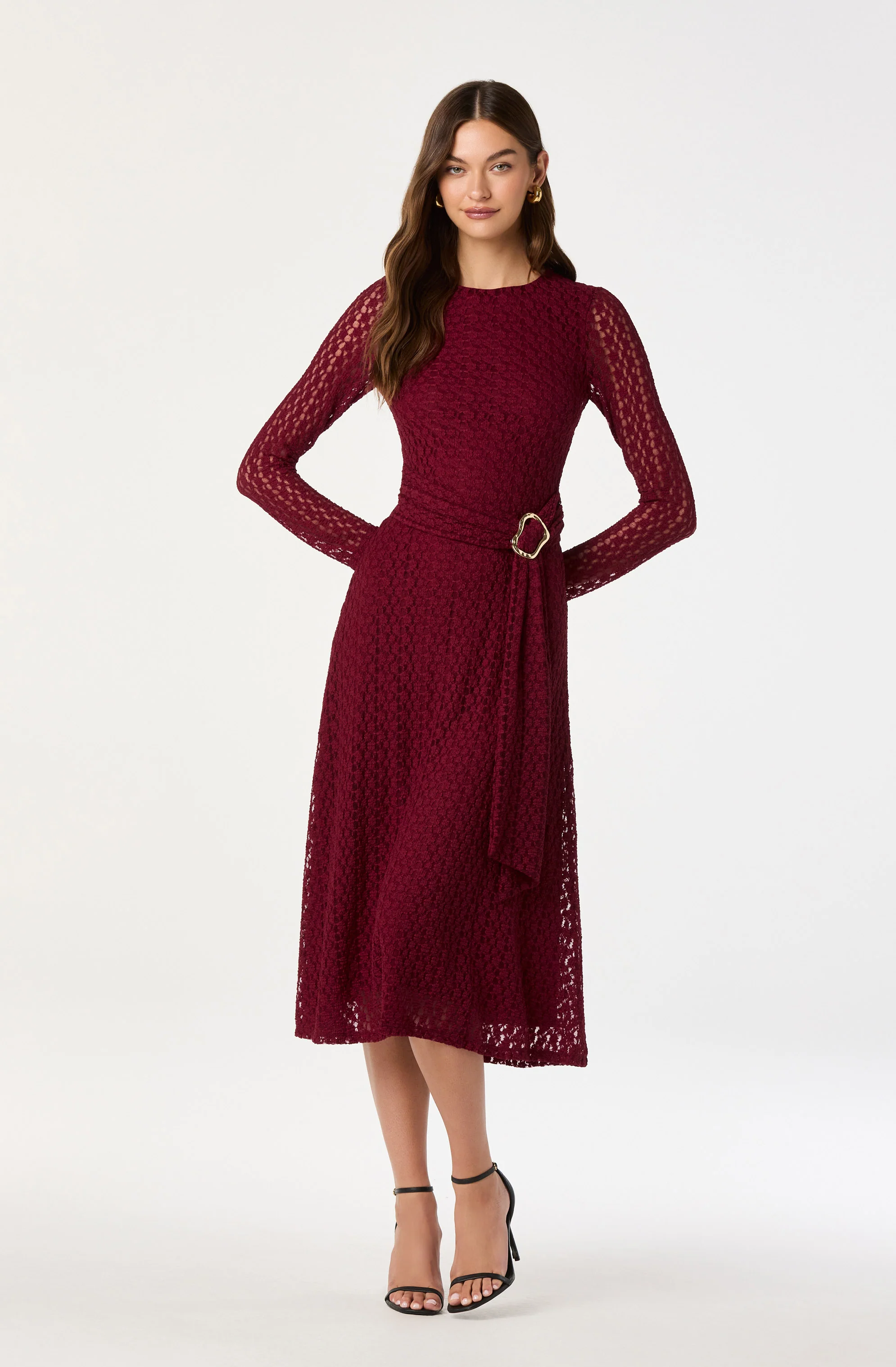 Belted Lace Midi Dress - luluinthesky