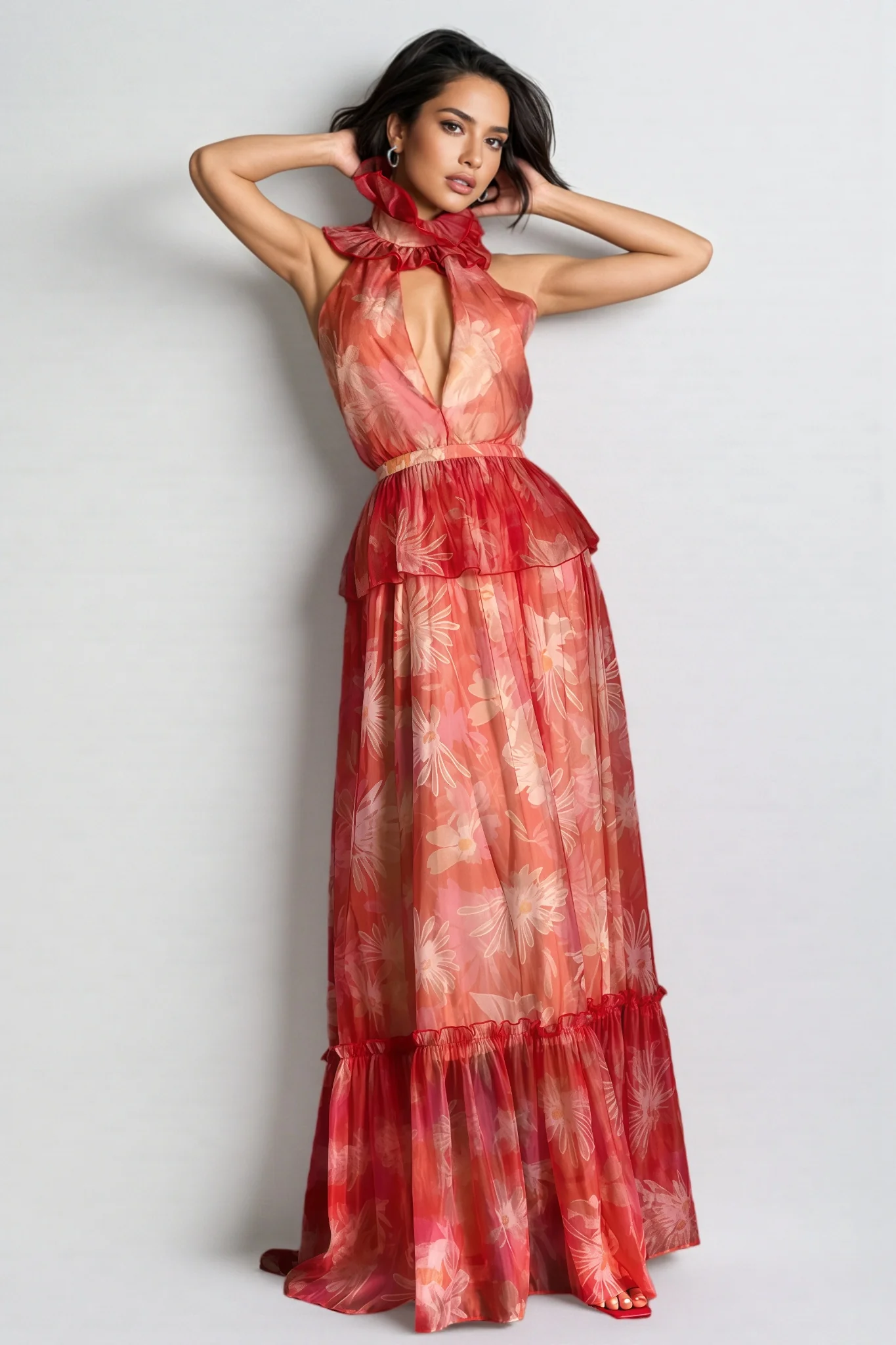 Pia V-Neck Ruffle Maxi Dress