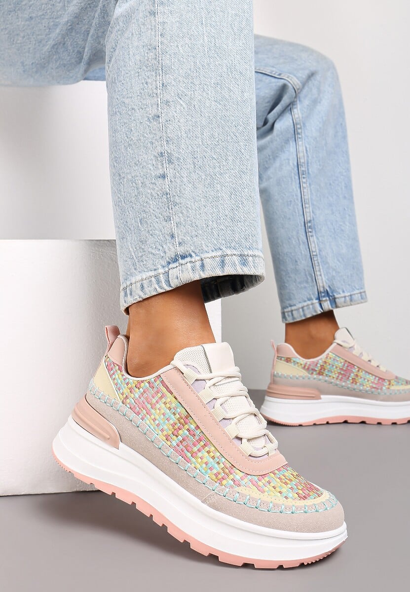 Różowe Sneakersy na Platformie Buffona