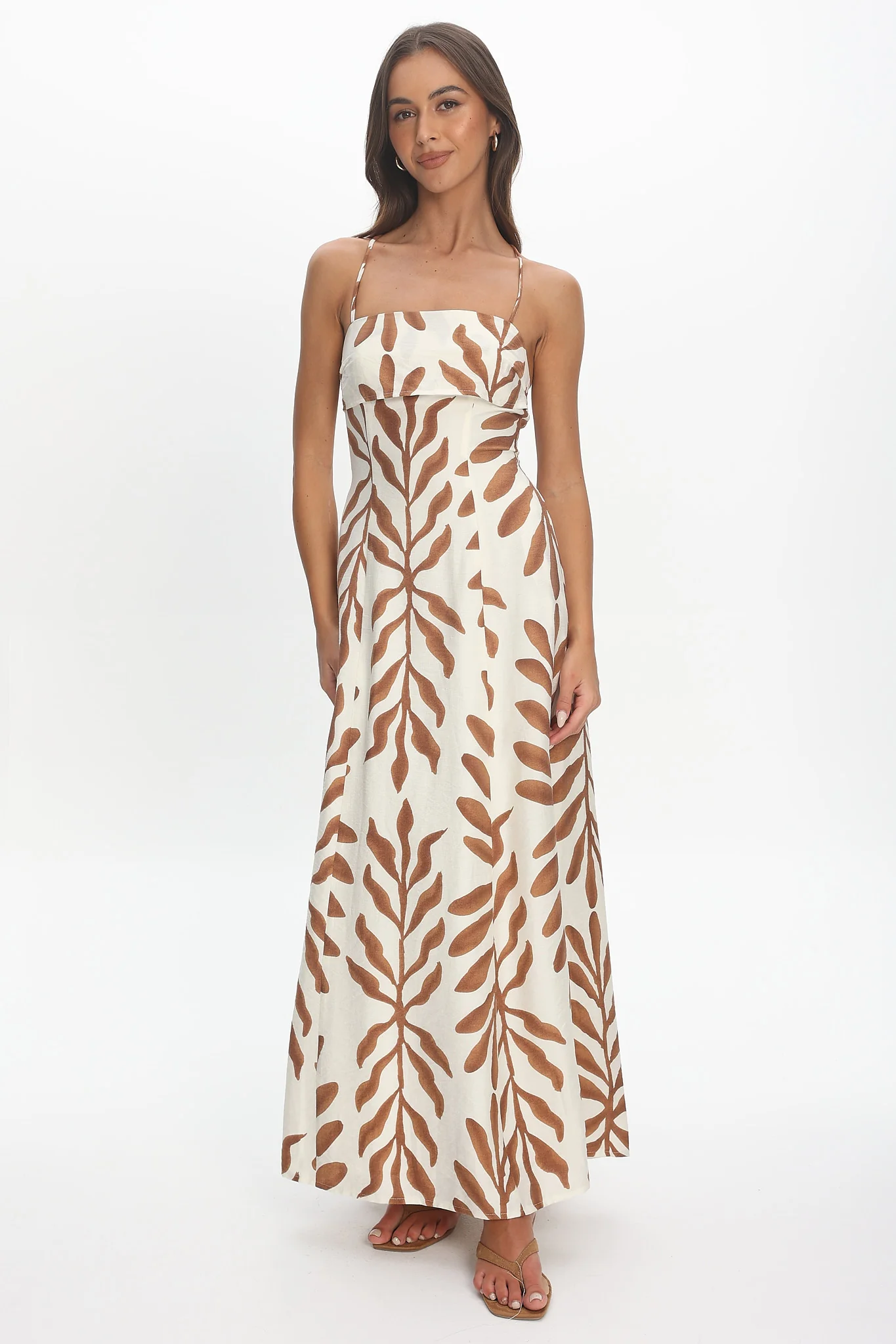 Mariana Strappy Back Maxi Dress Print Cream - luluinthesky