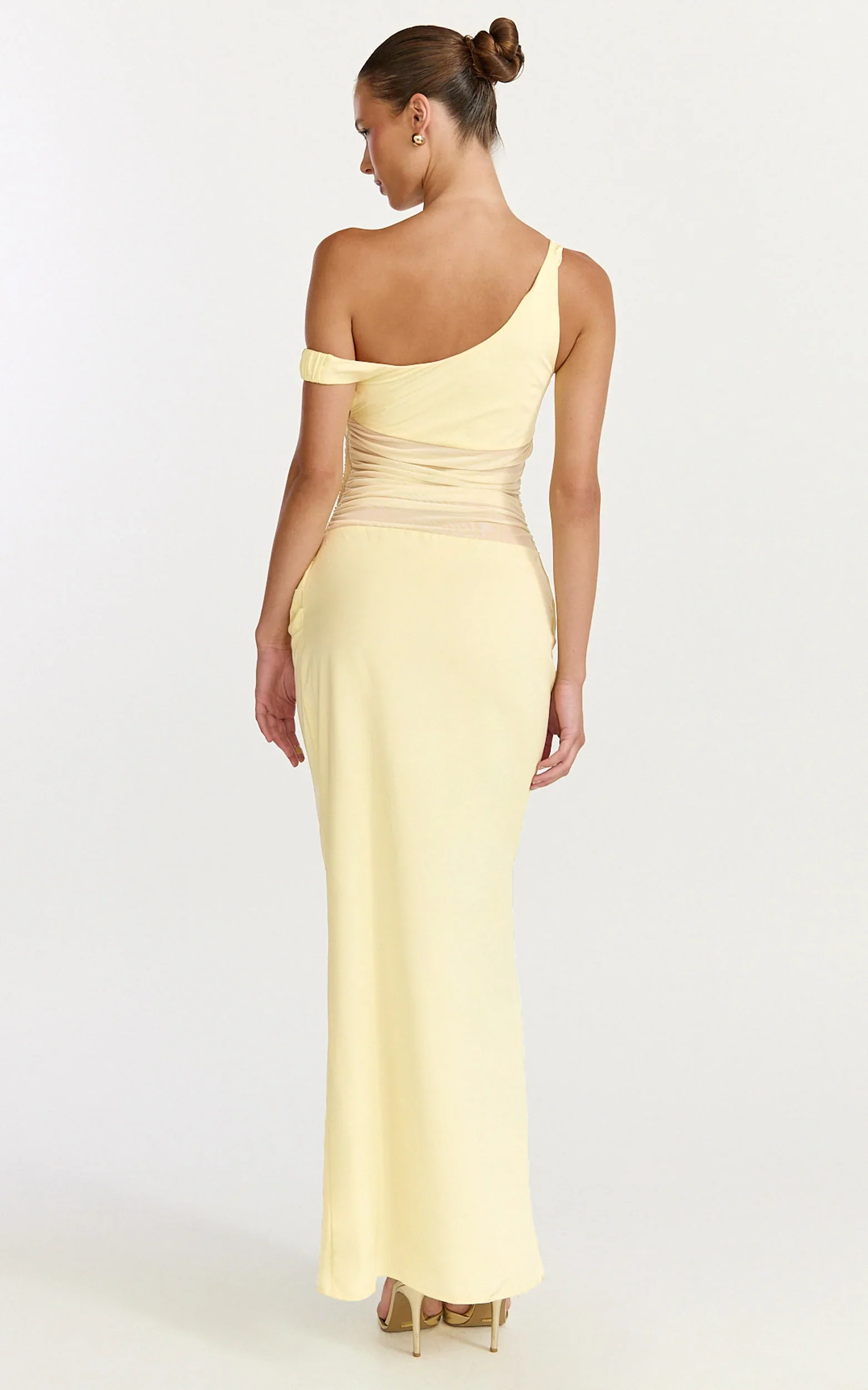 Elias Maxi Dress - Twisted One Shoulder Cowl Dropped Waist Dress in Lemon