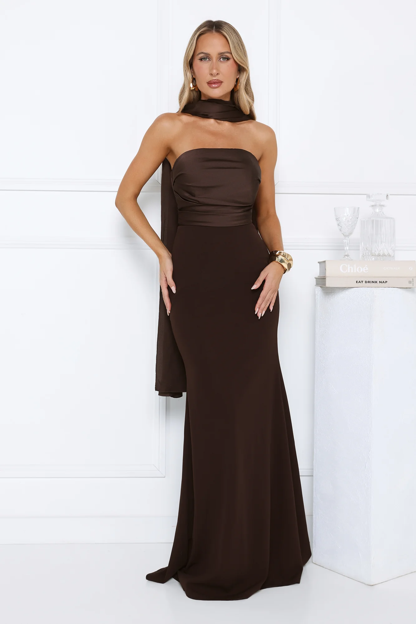 Luxe Nights Strapless Maxi Dress Chocolate