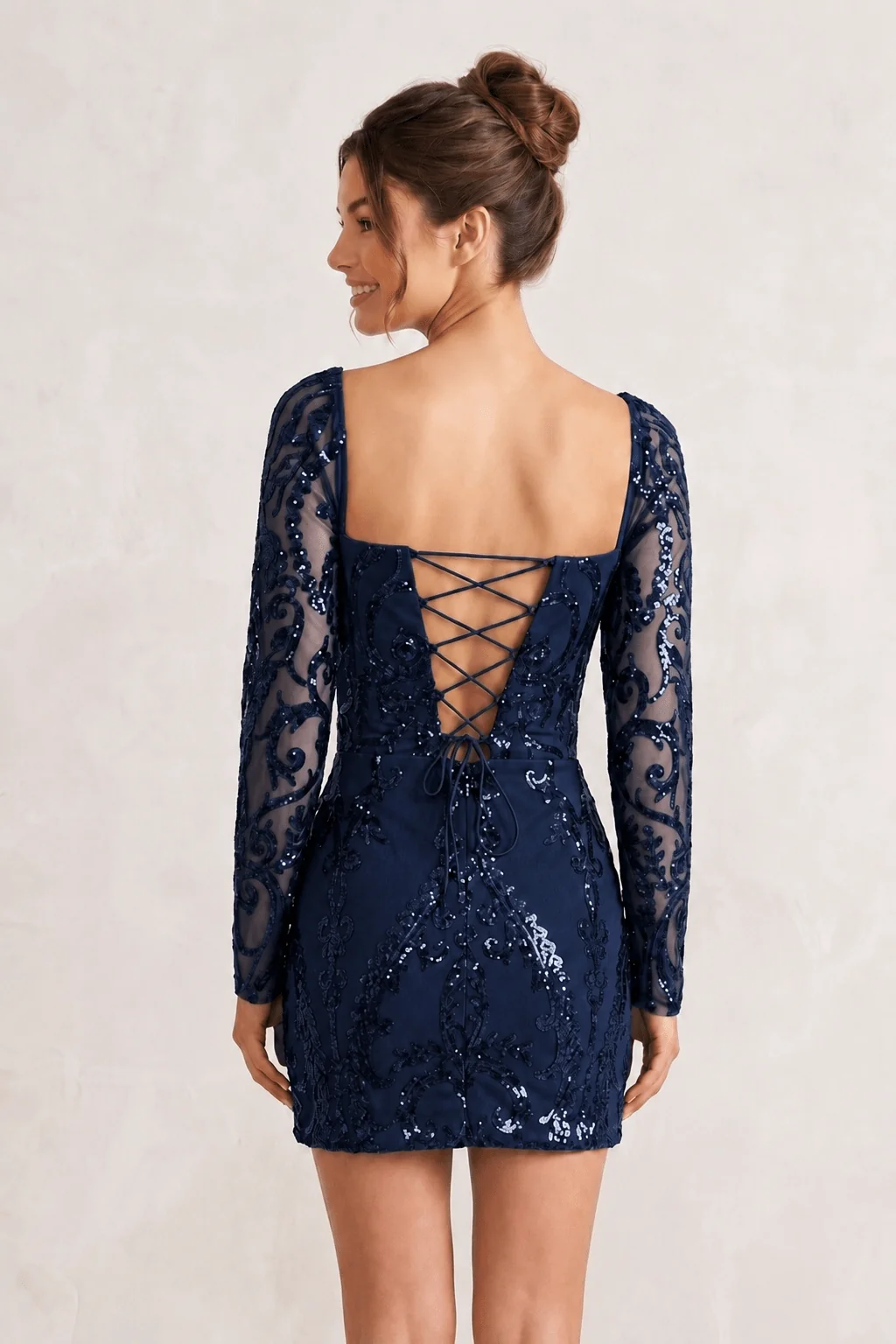 Royal Blue - Square Neck Sheath Long Sleeves Sequins Mini Homecoming Dresses