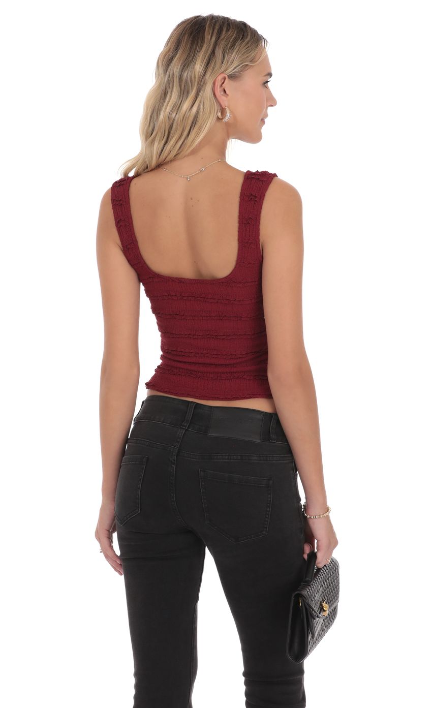 Ruffle Lace Tank Top in Burgundy