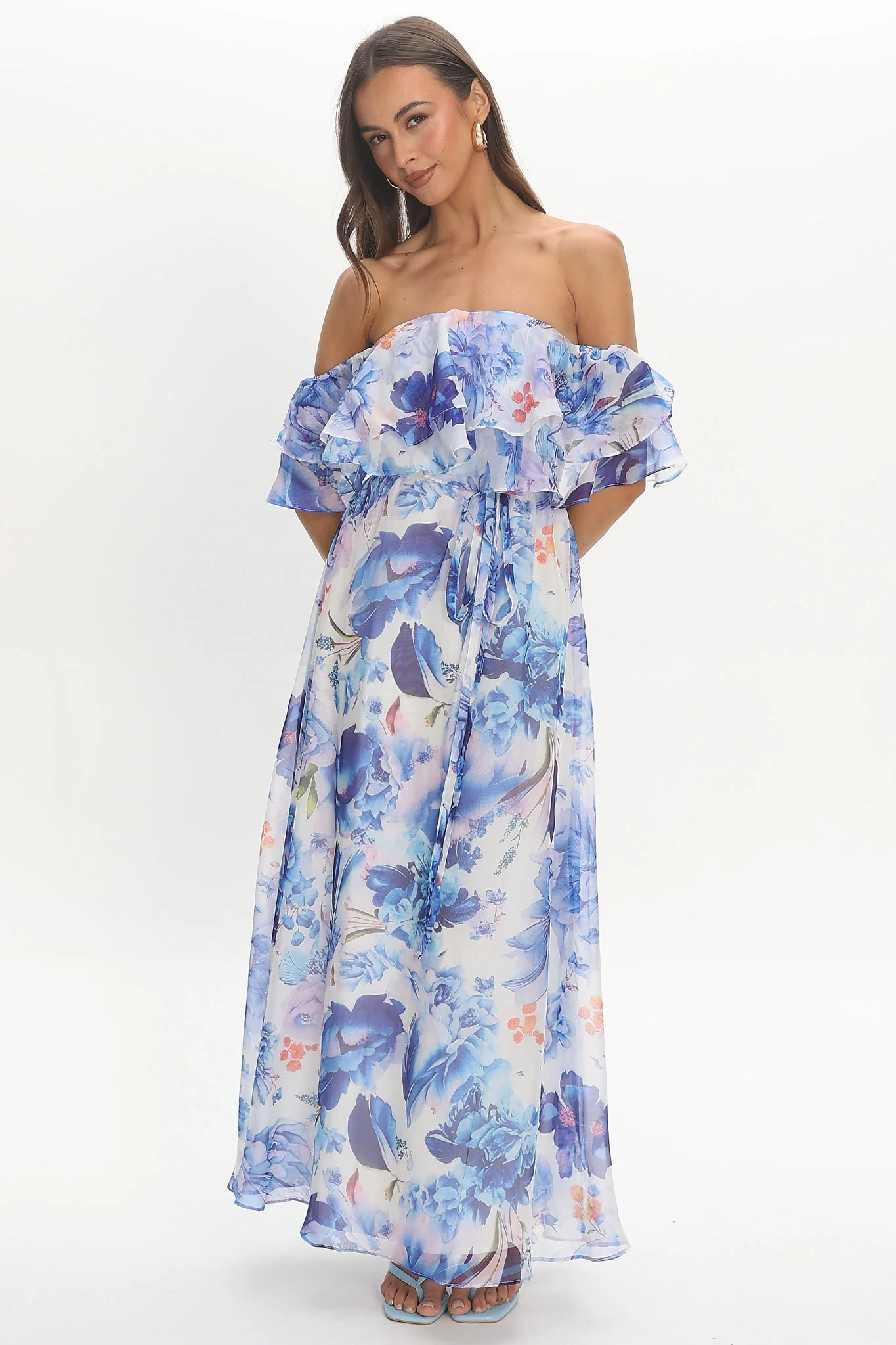 Nanjing Ruffle Maxi Dress Blue - luluinthesky