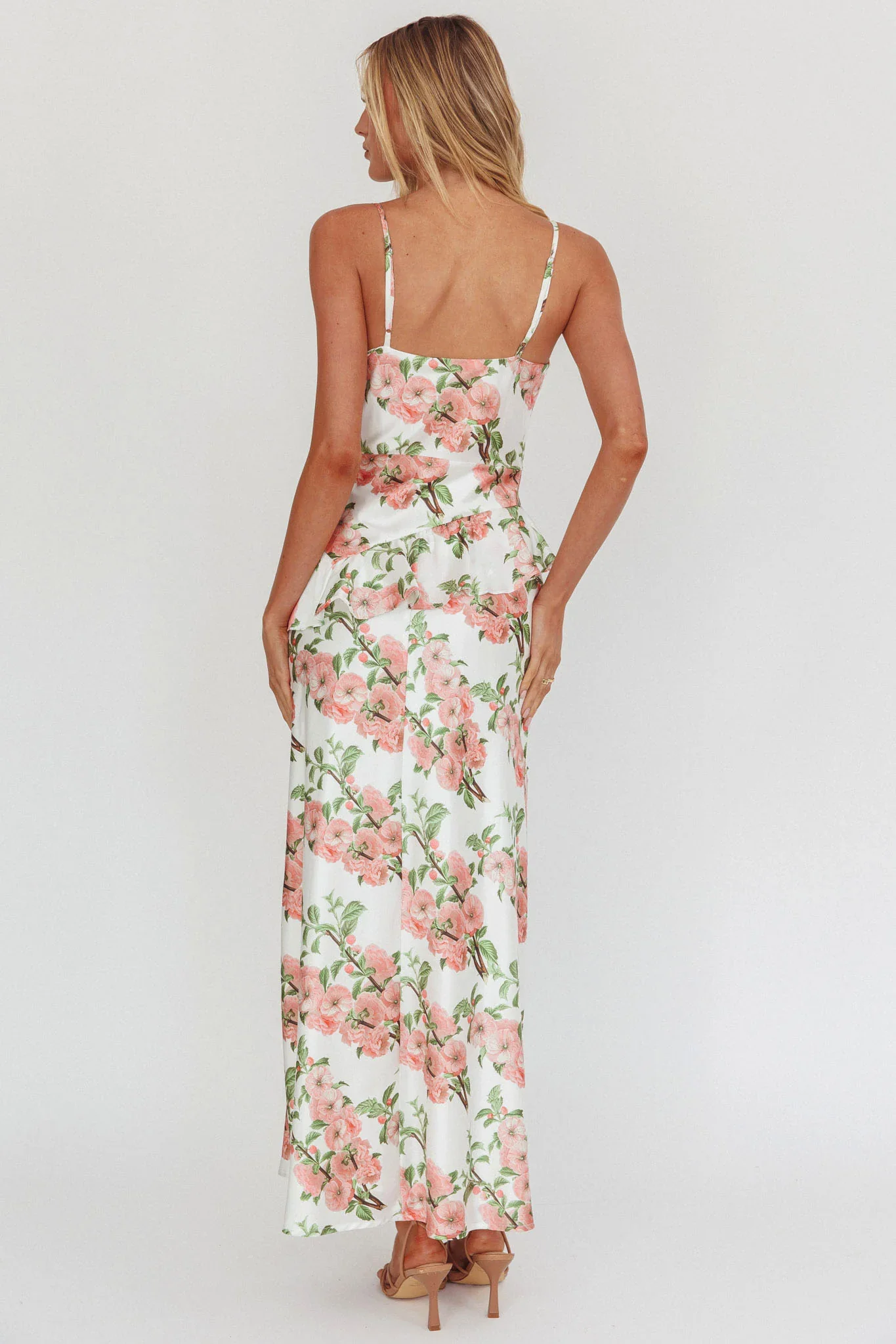 Jerica Ruffle Waist Maxi Dress Floral Blush