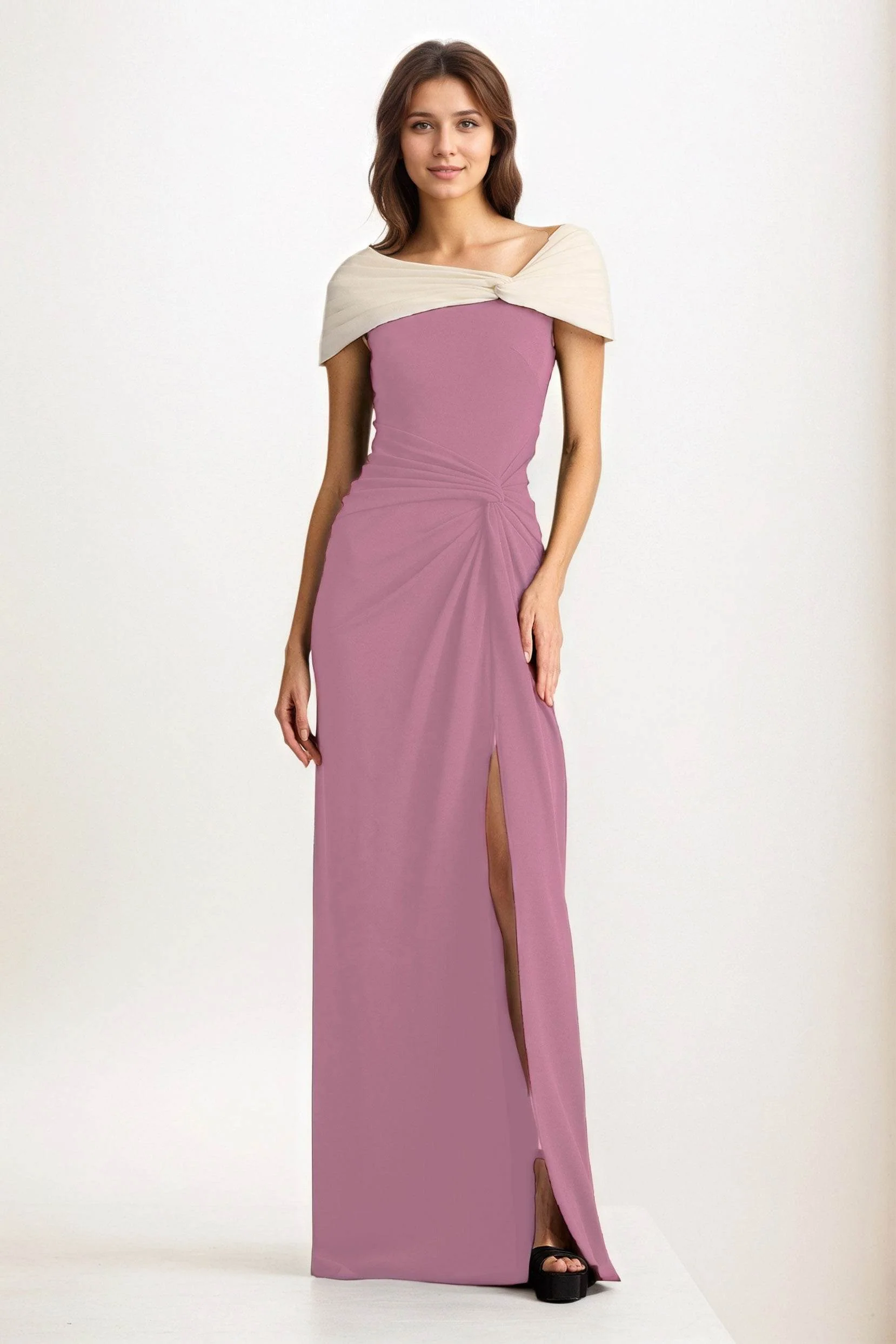 Sheath-Column Maxi Chiffon Wedding Guest Dress CG0279