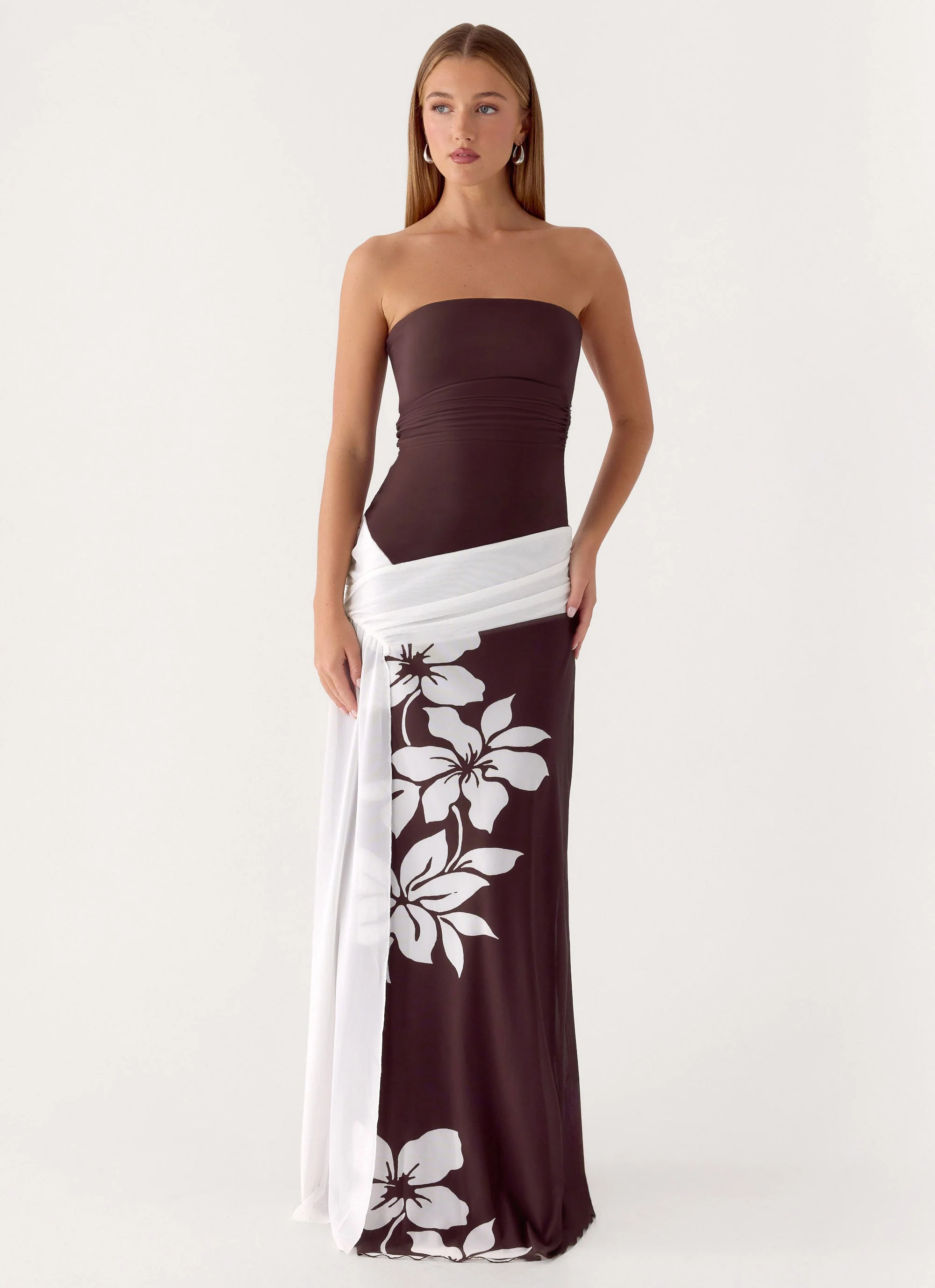 Palomar Strapless Maxi Dress - Chocolate Tropic Floral