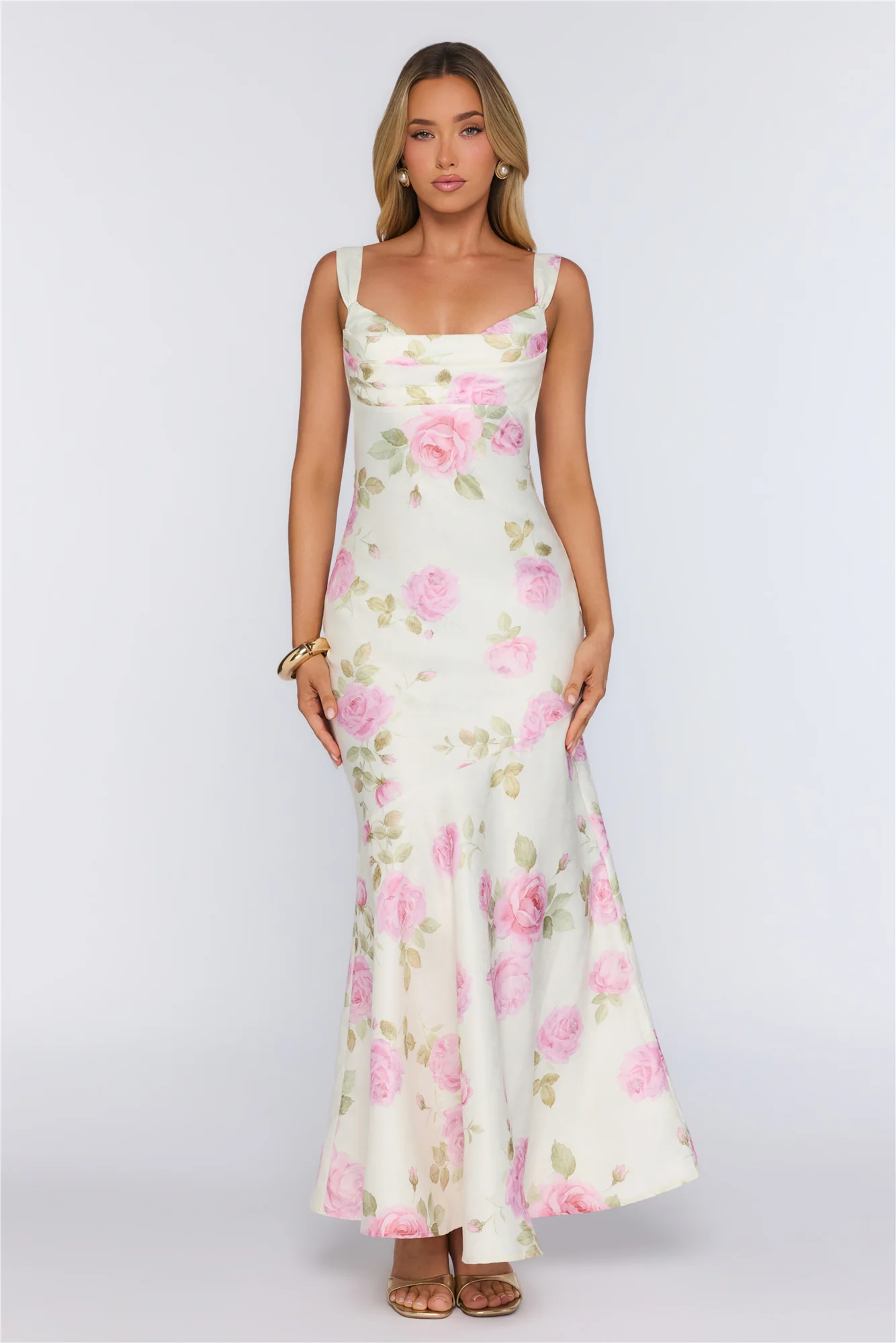 Floral Studio Satin Maxi Dress Pink
