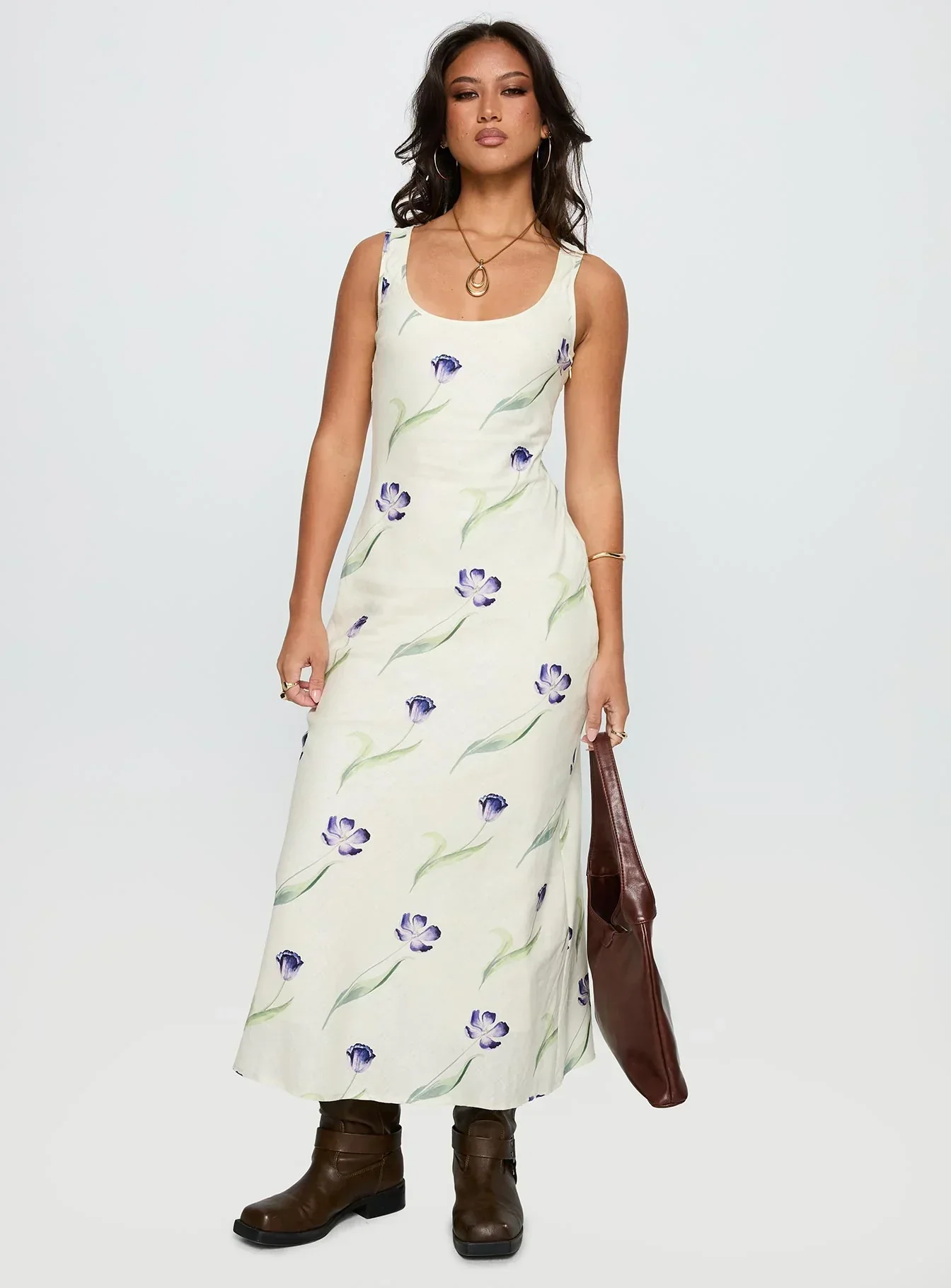 Jessabelle Linen Blend Midi Dress Cream Floral