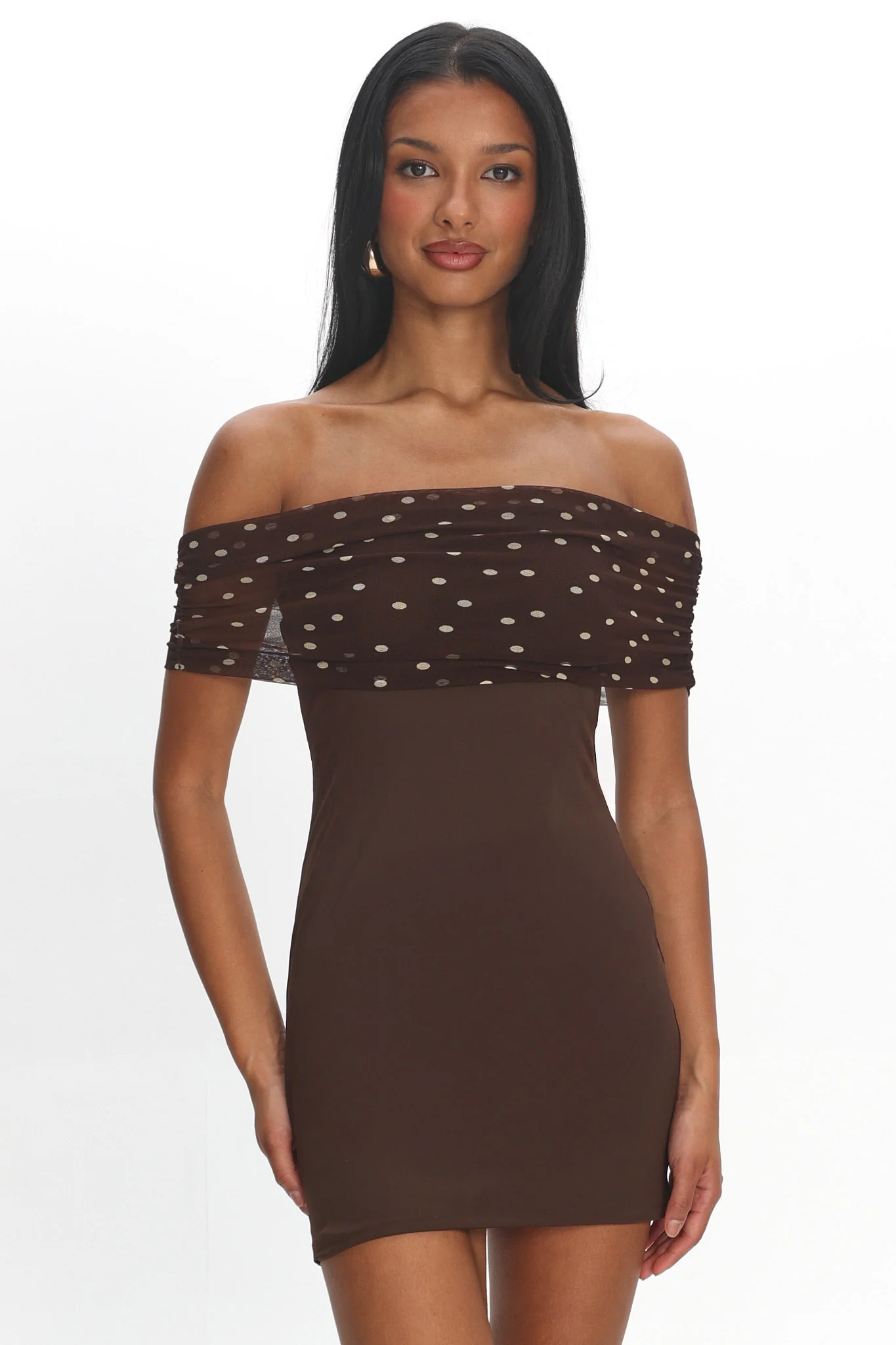 Zimi Off-Shoulder Mini Dress Brown - luluinthesky