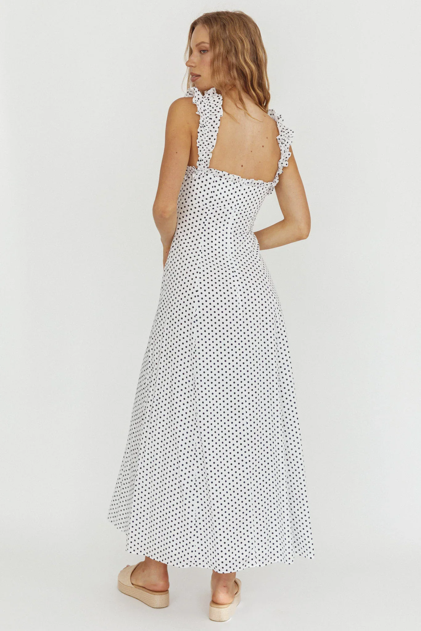 Warrior Sun Frill Strap Maxi Dress Navy Spot