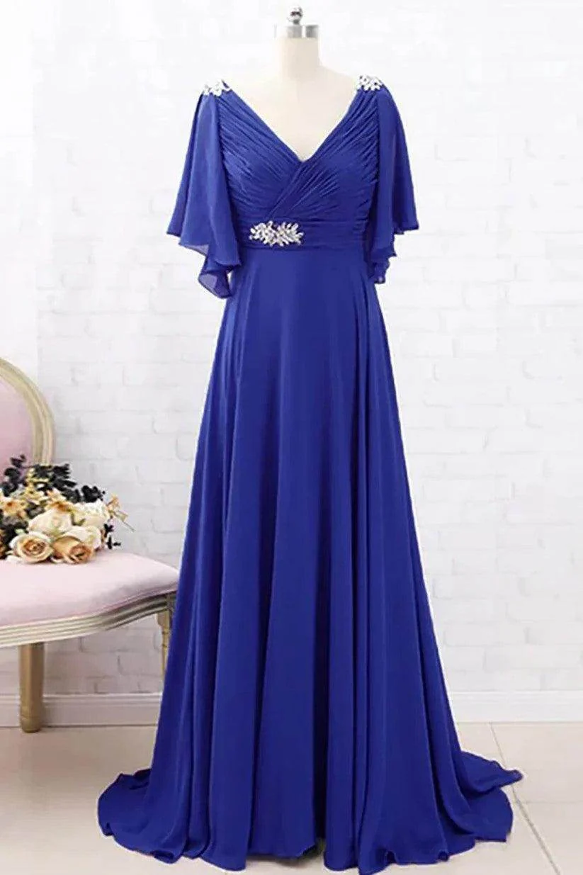 A-Line Sweep-Brush Train Chiffon Mother Dress CM0082