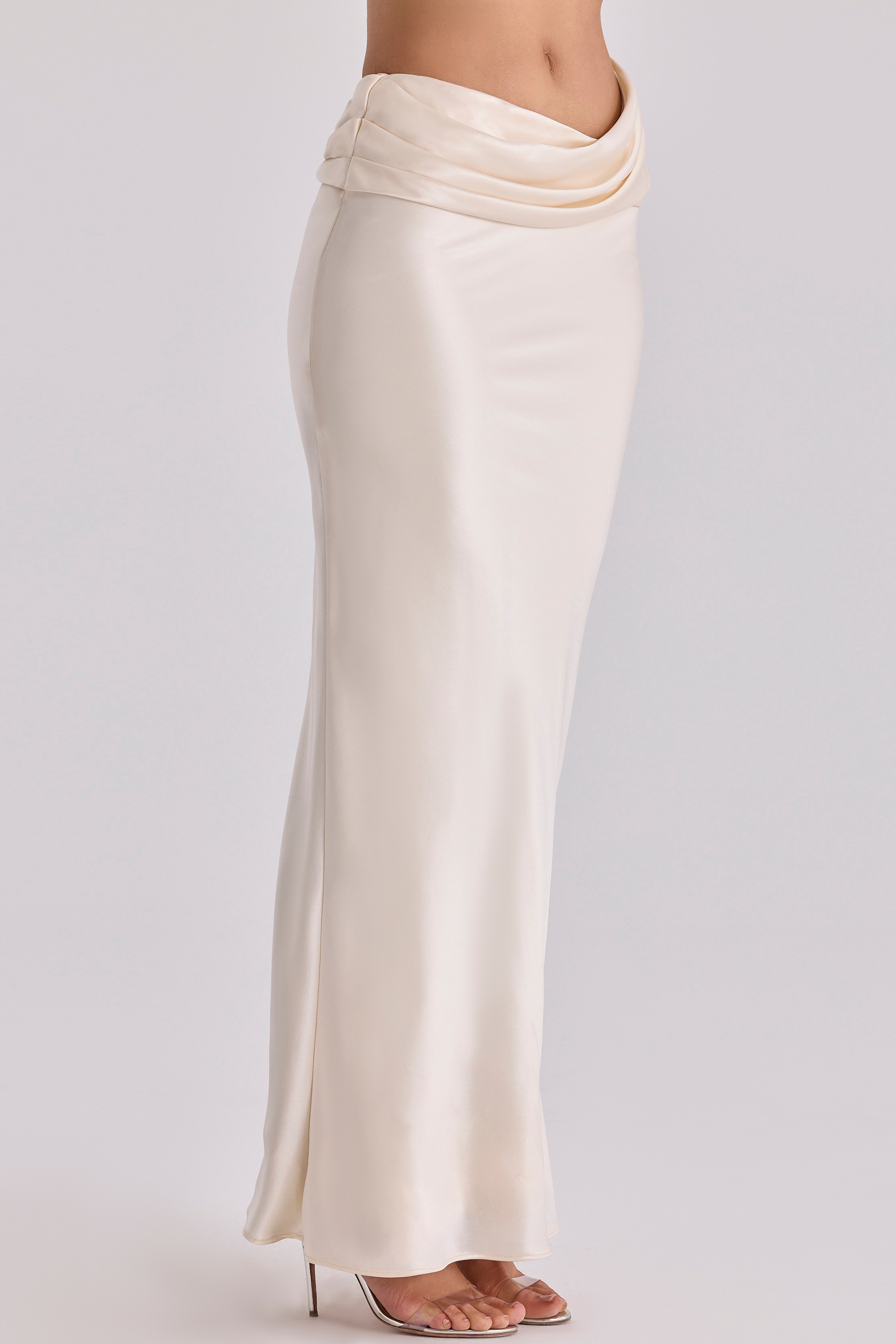 Vintage Ivory Satin Draped Maxi Skirt