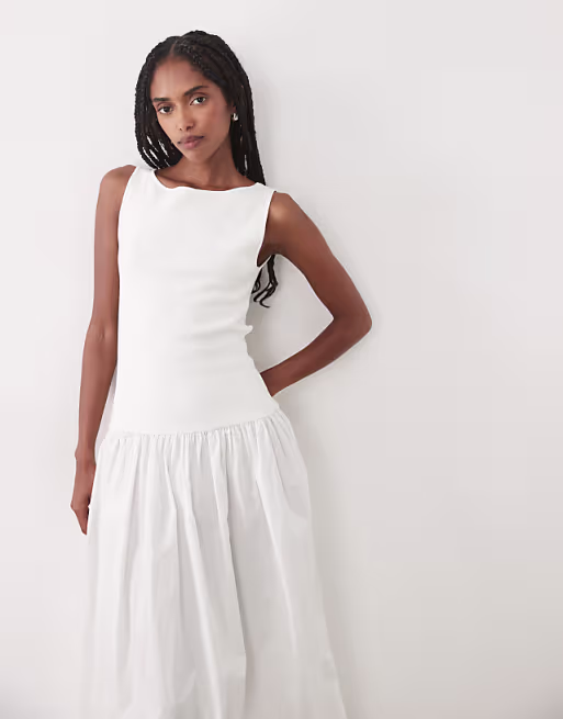 Mango cotton rich puff ball maxi dress in white