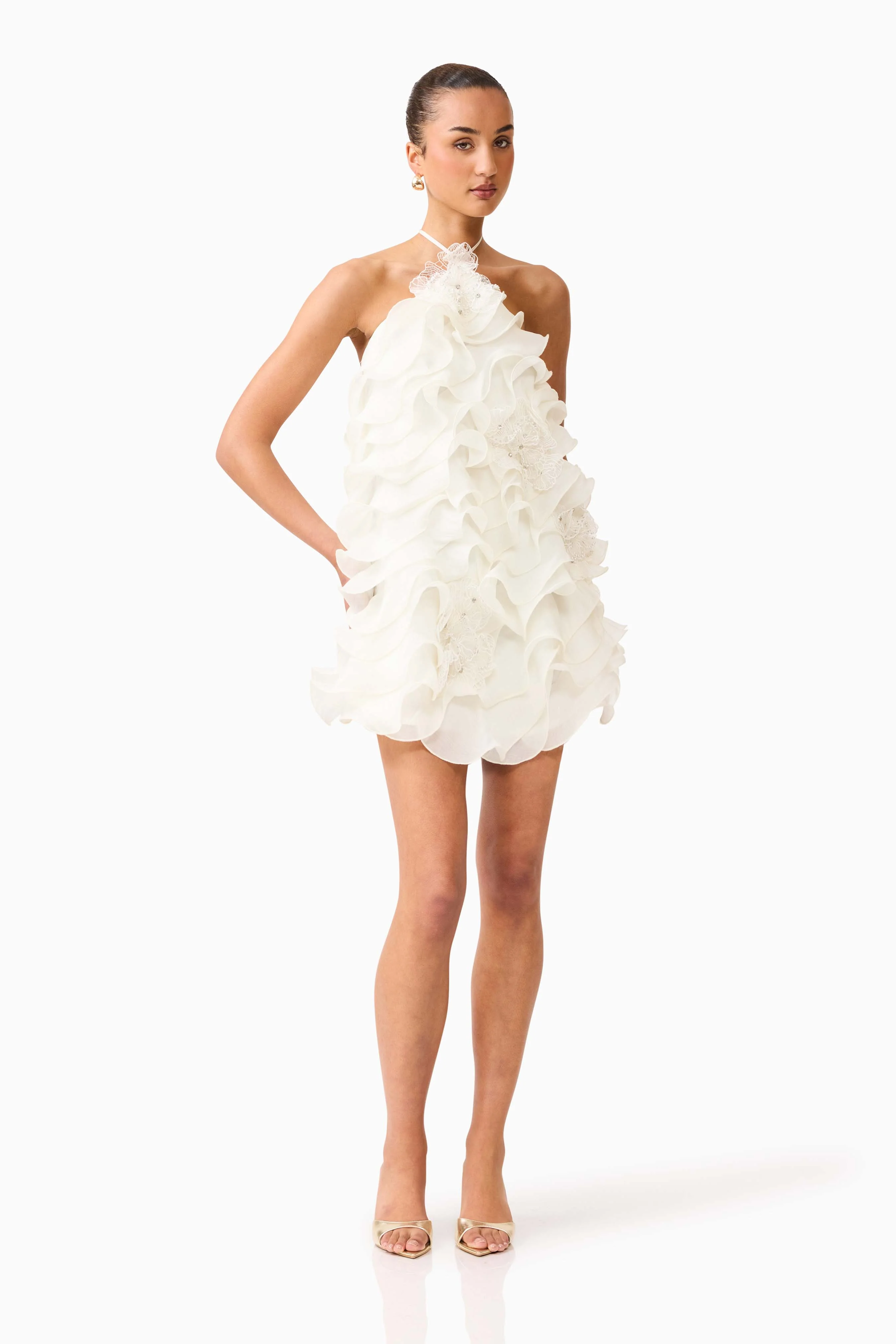 Yvette Halter Mini Dress in White