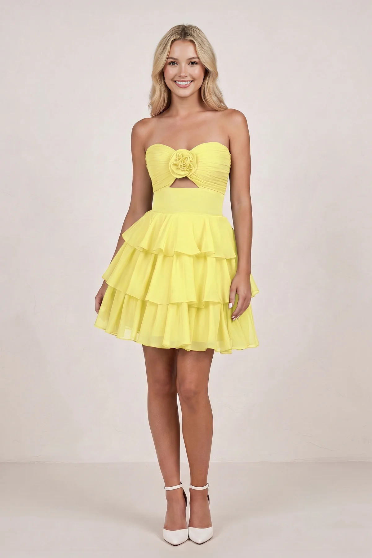 Fuchsia Strapless A Line Chiffon Ruffles Homecoming Dresses With Flower