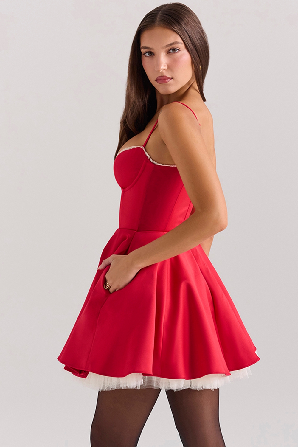 Holly Red Satin Tulle Mini Dress