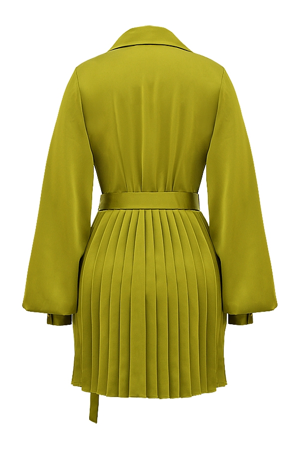 Chartreuse Pleated Shirt Dress
