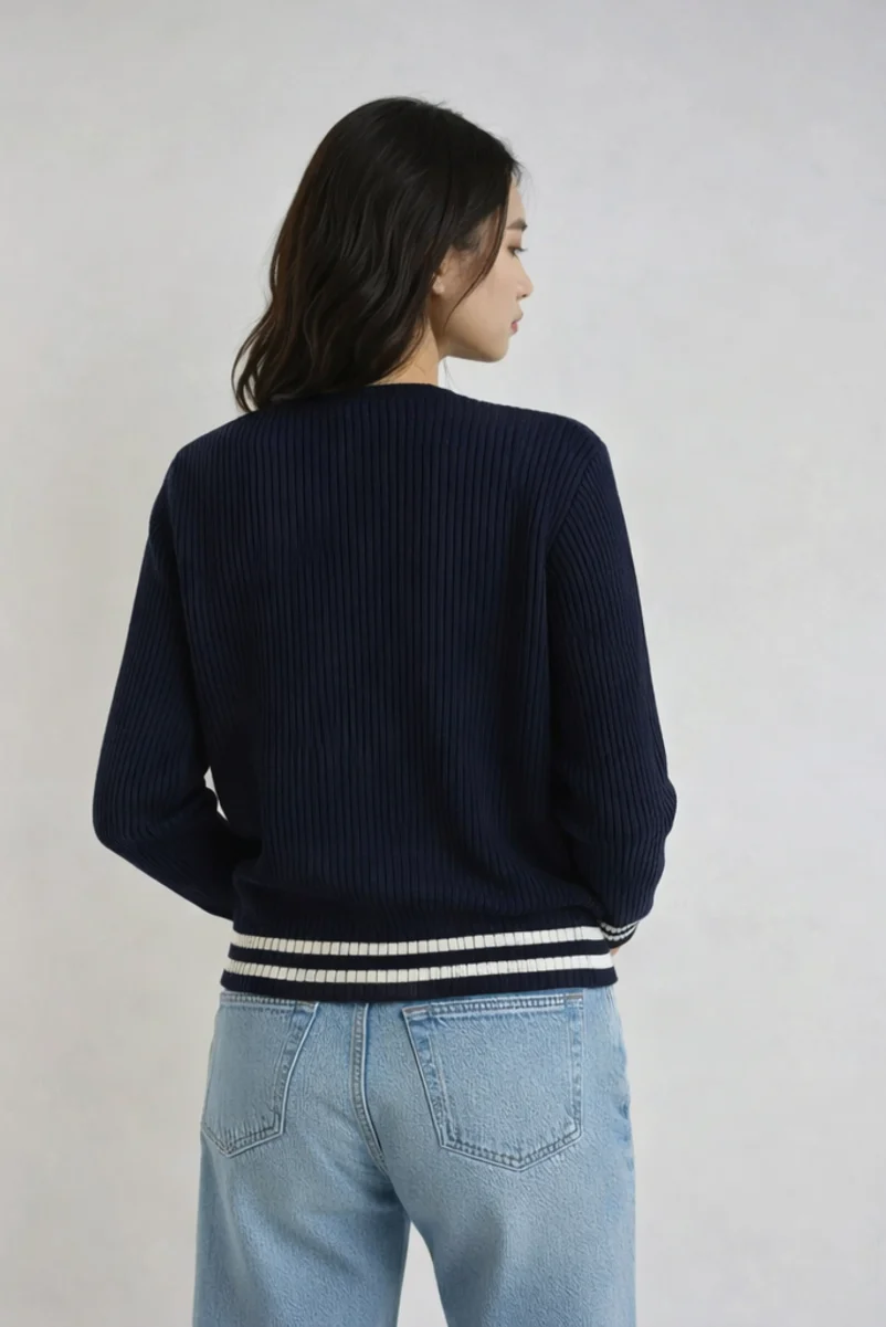 Oversized Contrast-Trim Ribbed Cardigan
