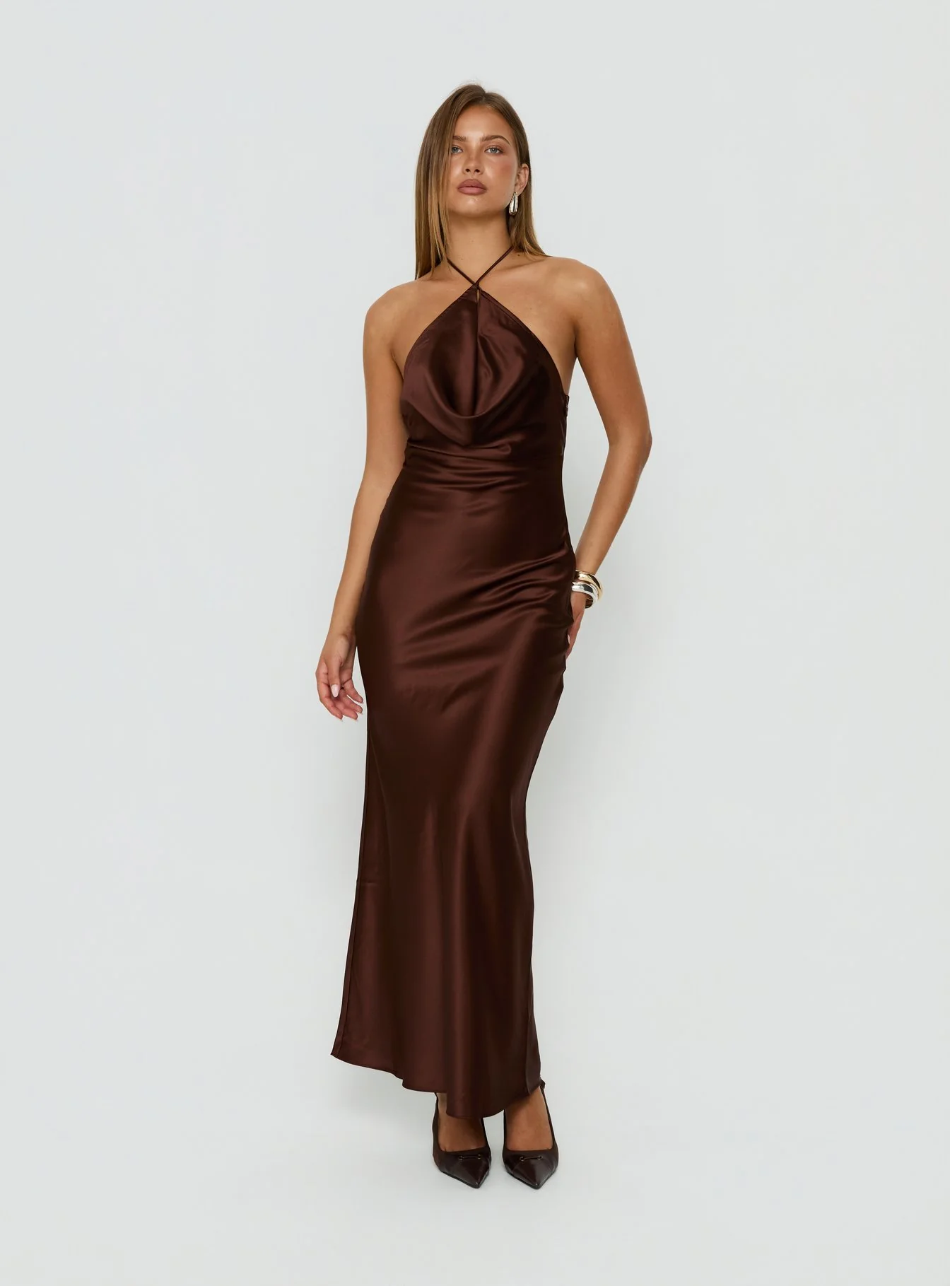 Yazmeina Halter Keyhole Maxi Dress Brown