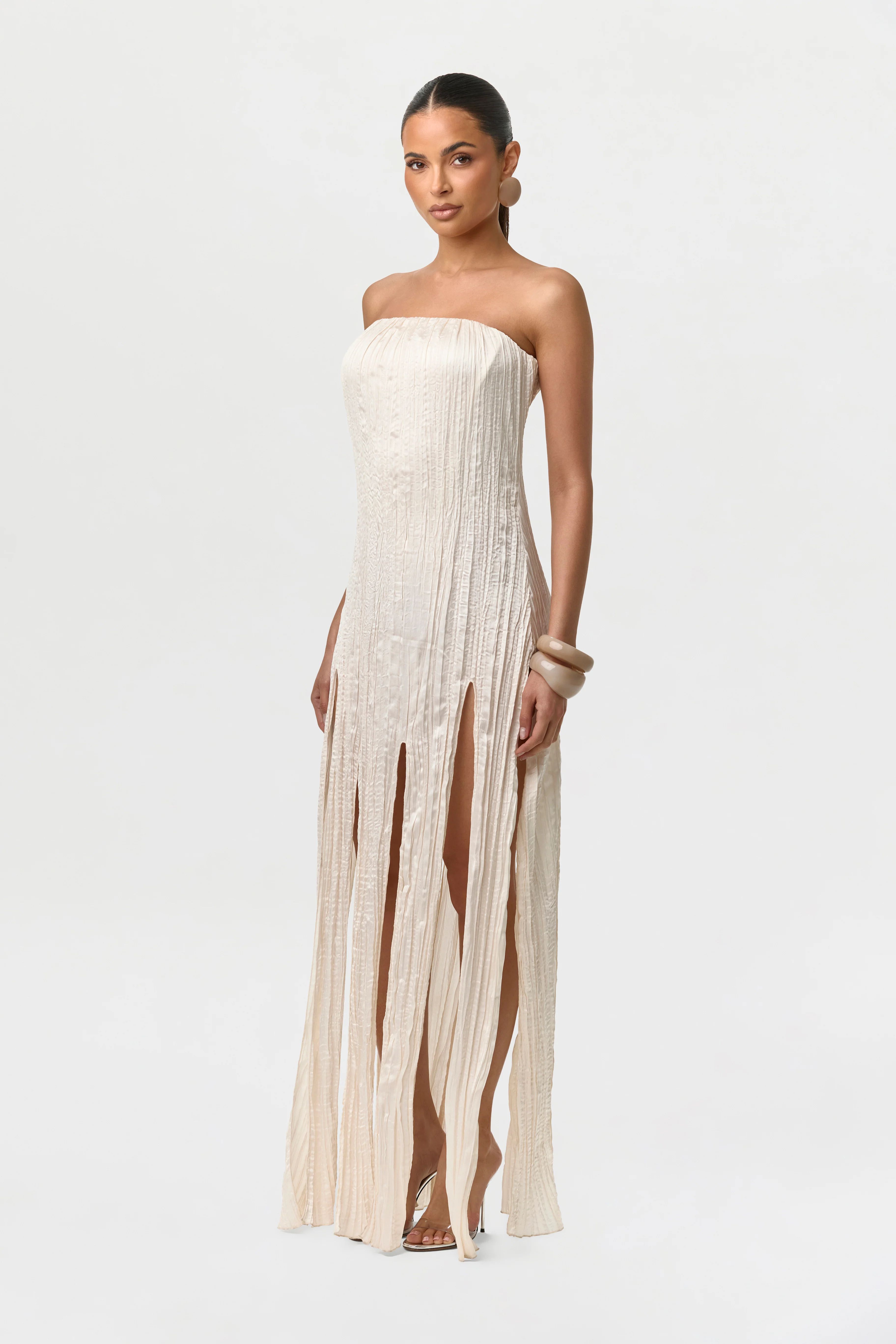 Satin Plissé Tube Dress