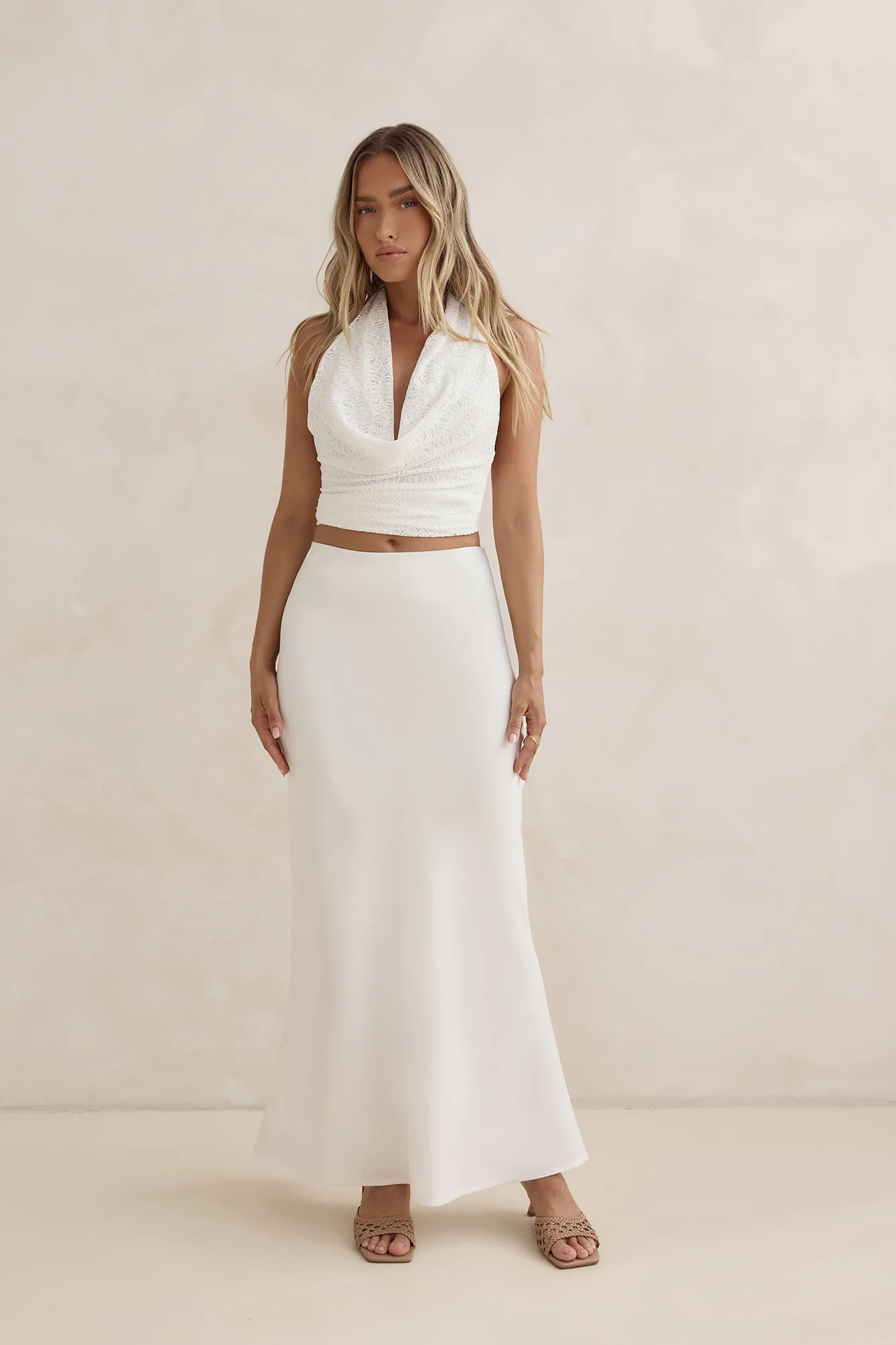 Sunset Drinks Linen Maxi Skirt White