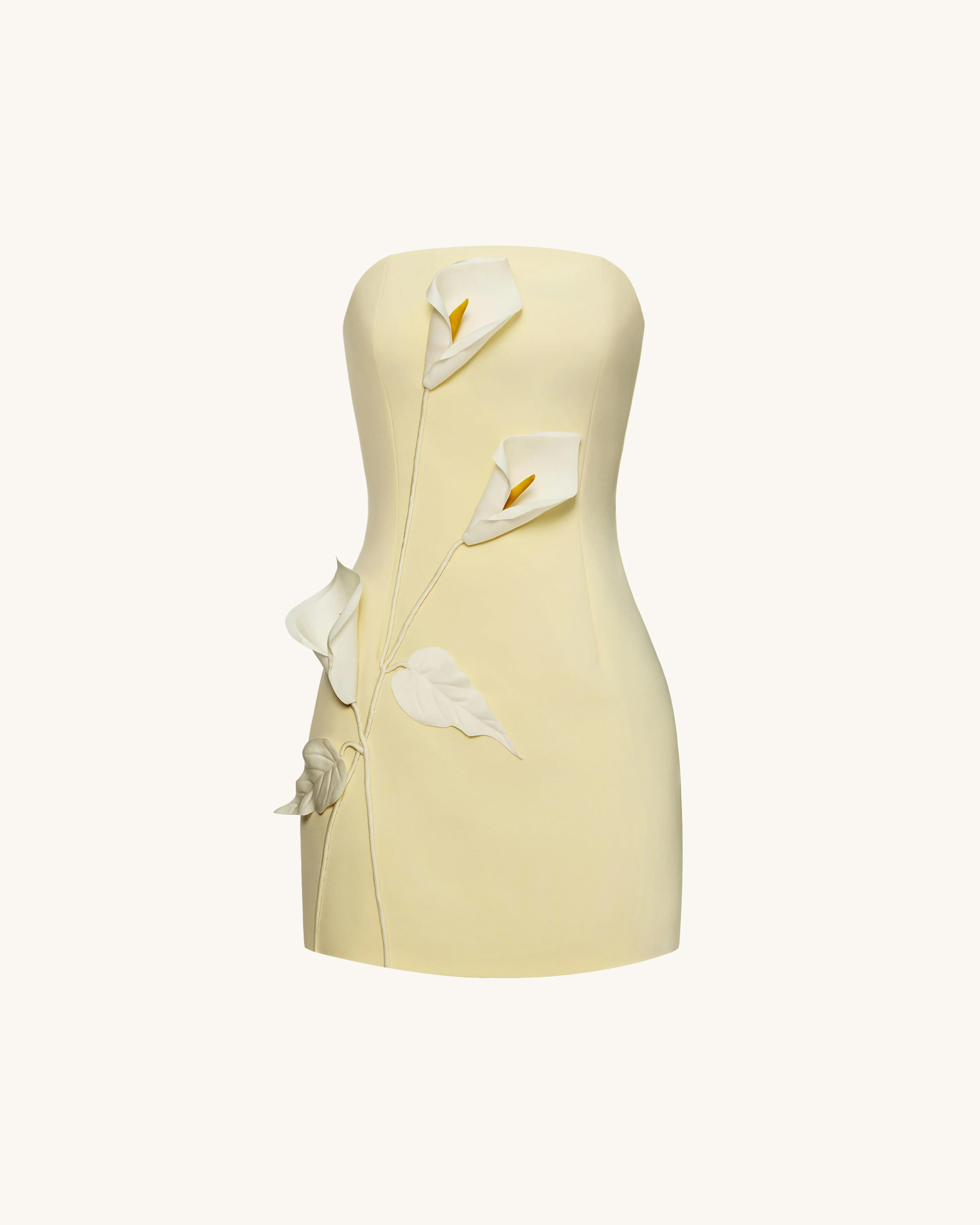 Strapless Floral Appliqué Dress - Yellow - FASHION NOB