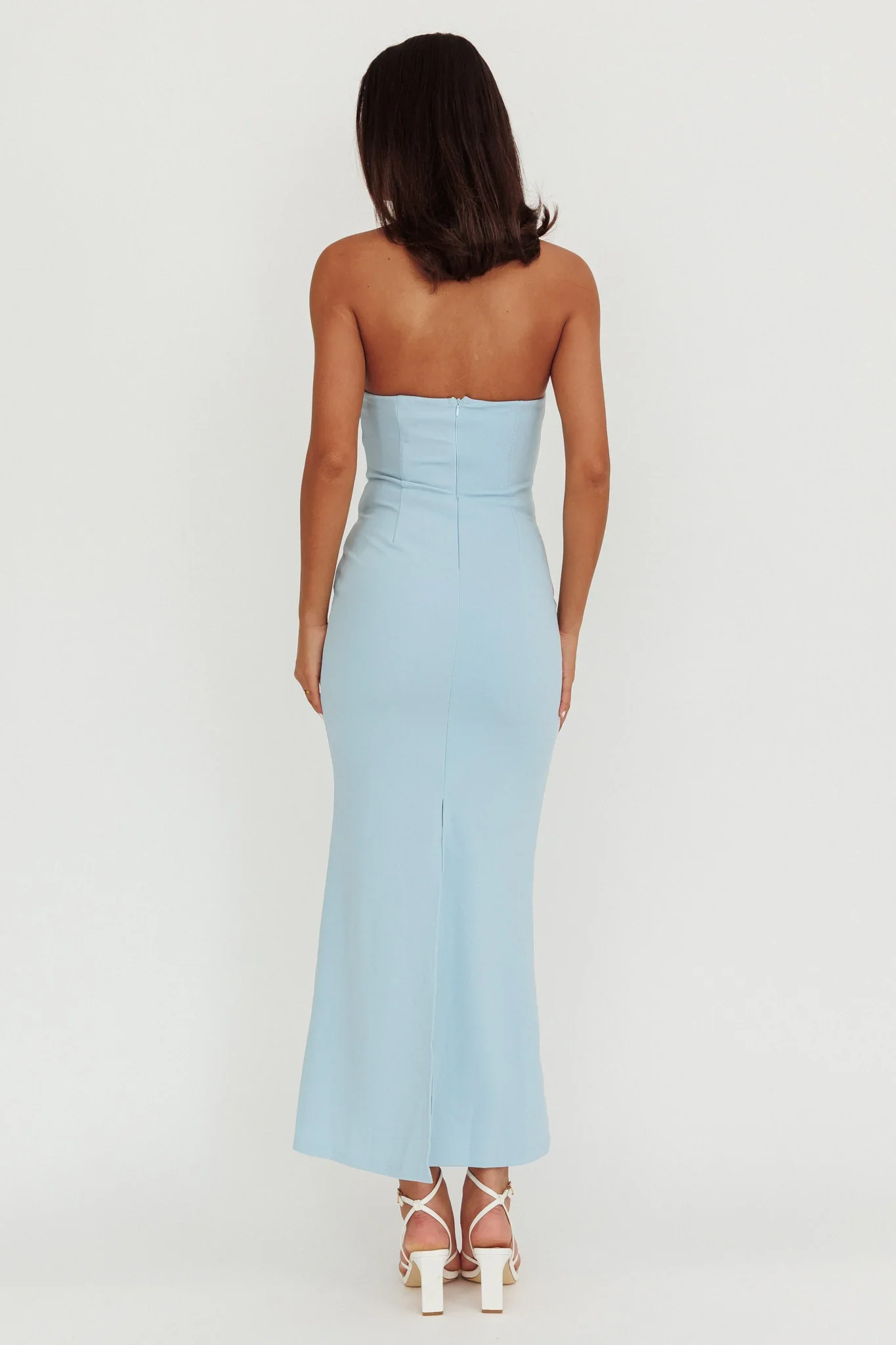 Well Versed Strapless Pleat Bust Maxi Dress Blue