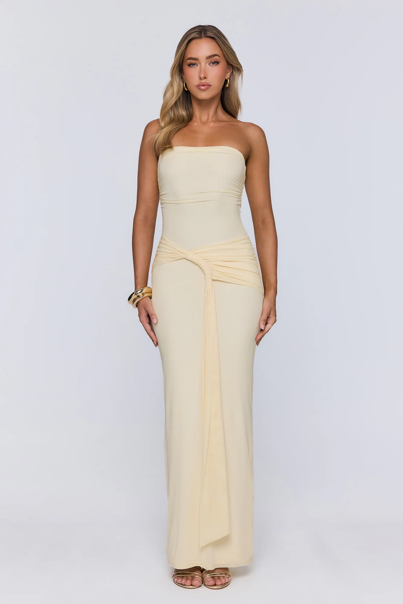 Gentle Statement Mesh Strapless Maxi Dress Yellow