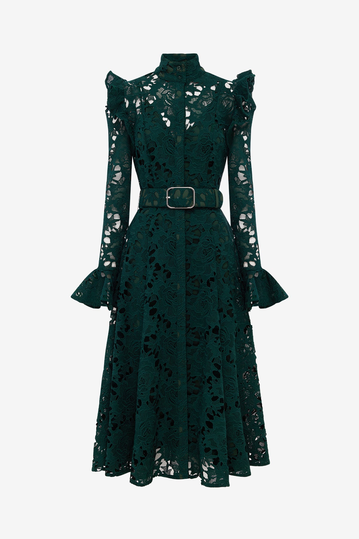 Aliyah Lace Butterfly Sleeve Midi Dress - Emerald