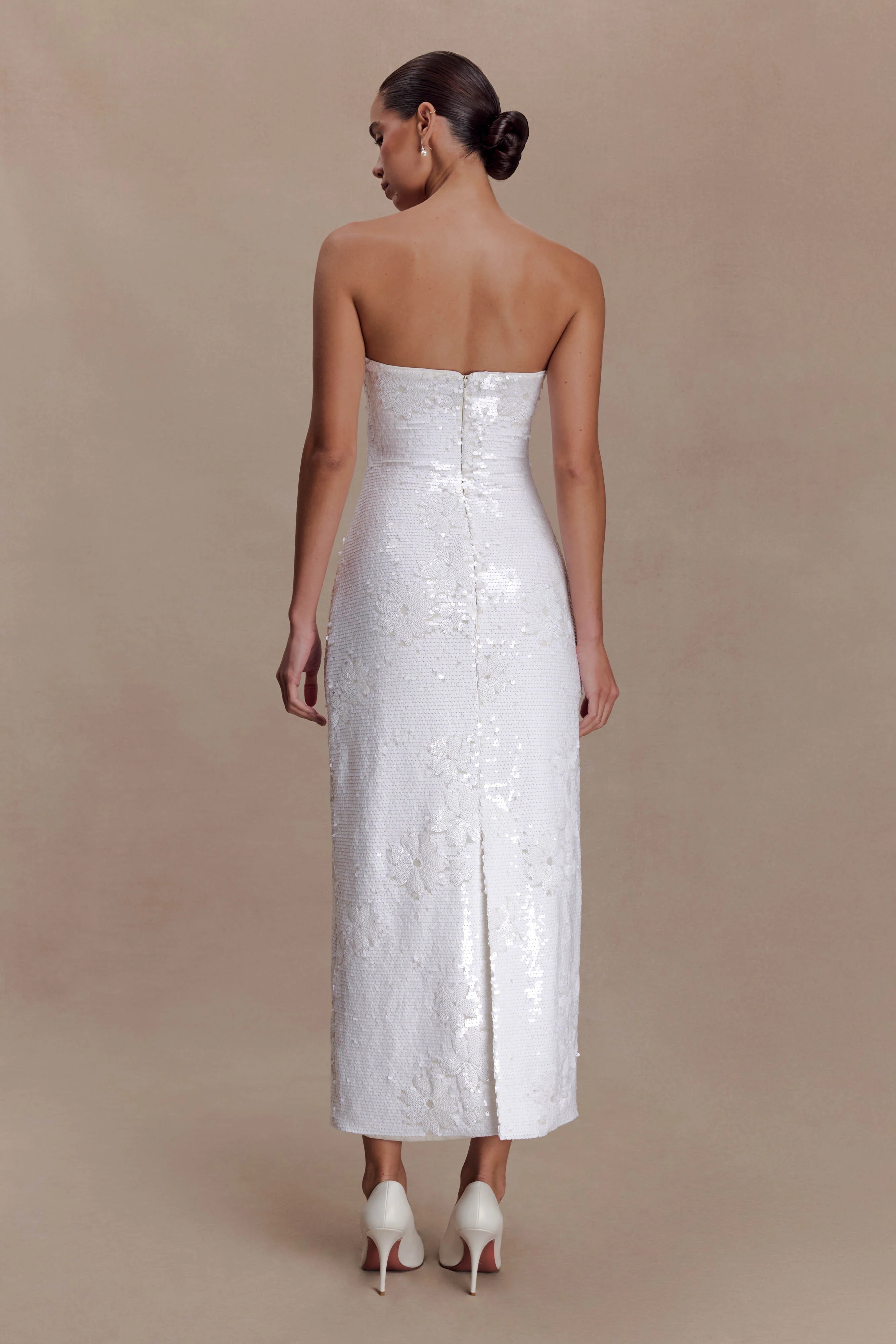 Maisie Strapless Sequin Midi Dress - White