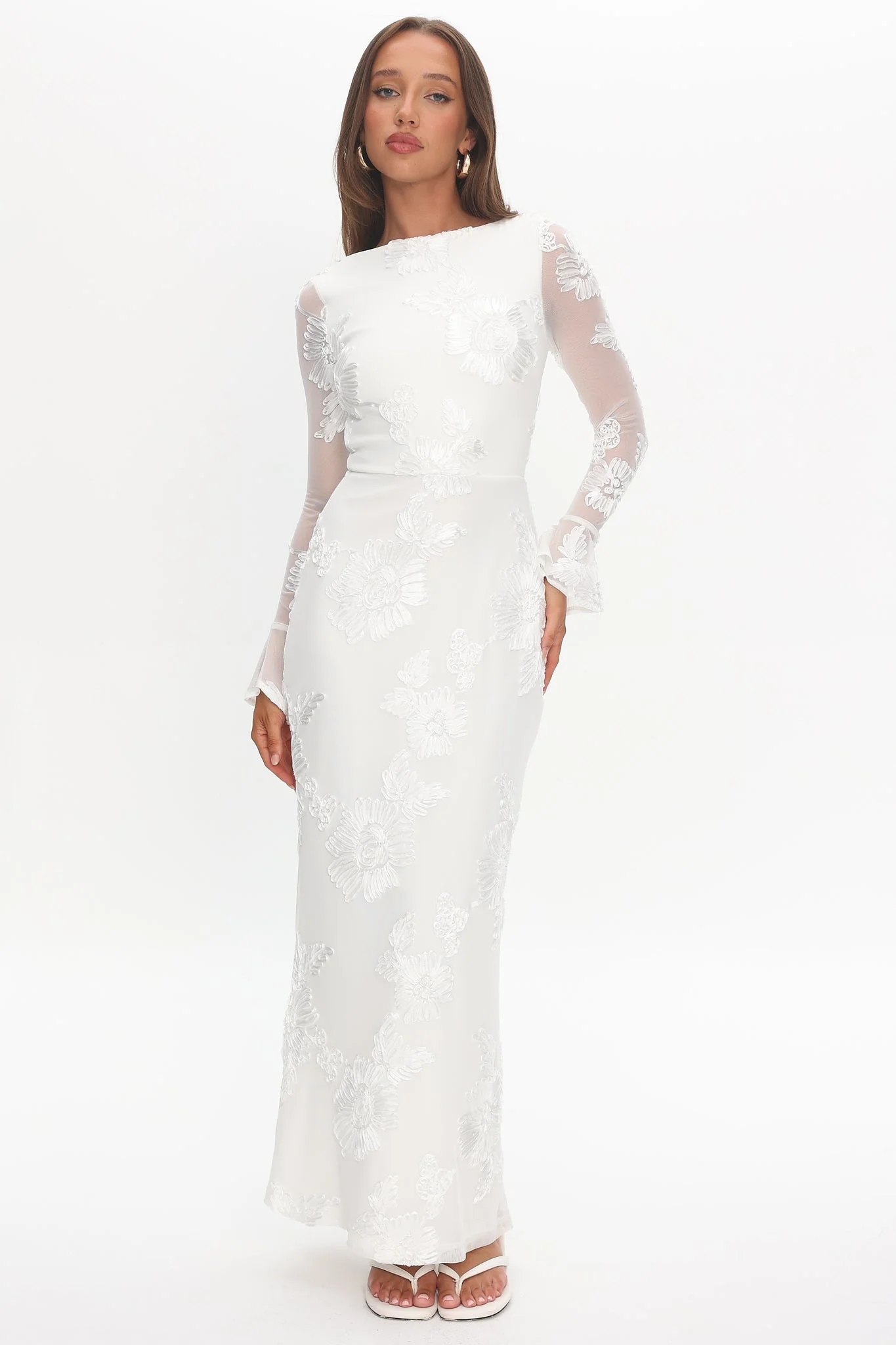 Helsi Long Sleeve Embellished Maxi Dress White