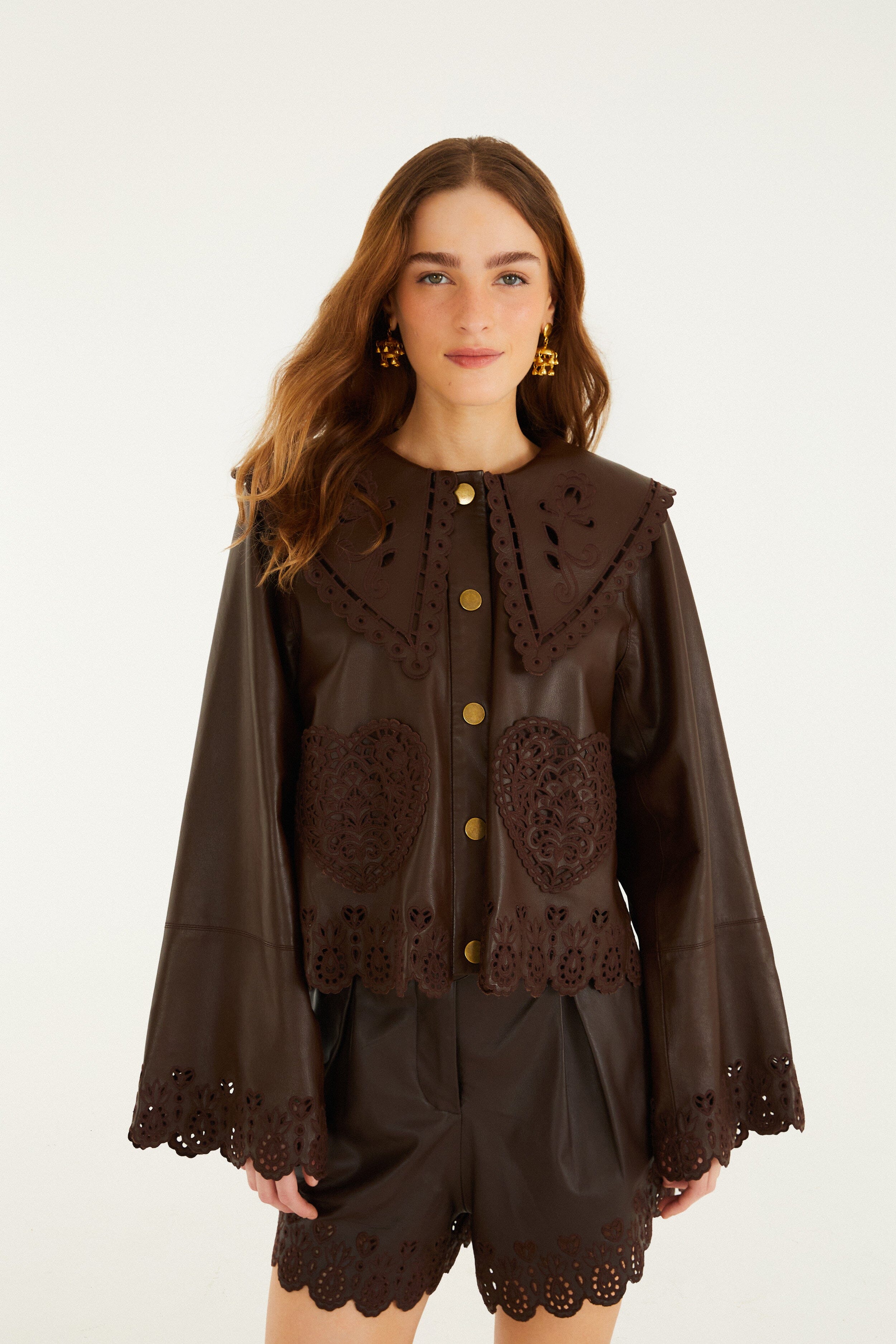 Dark Brown Hearts Richelieu Leather Jacket
