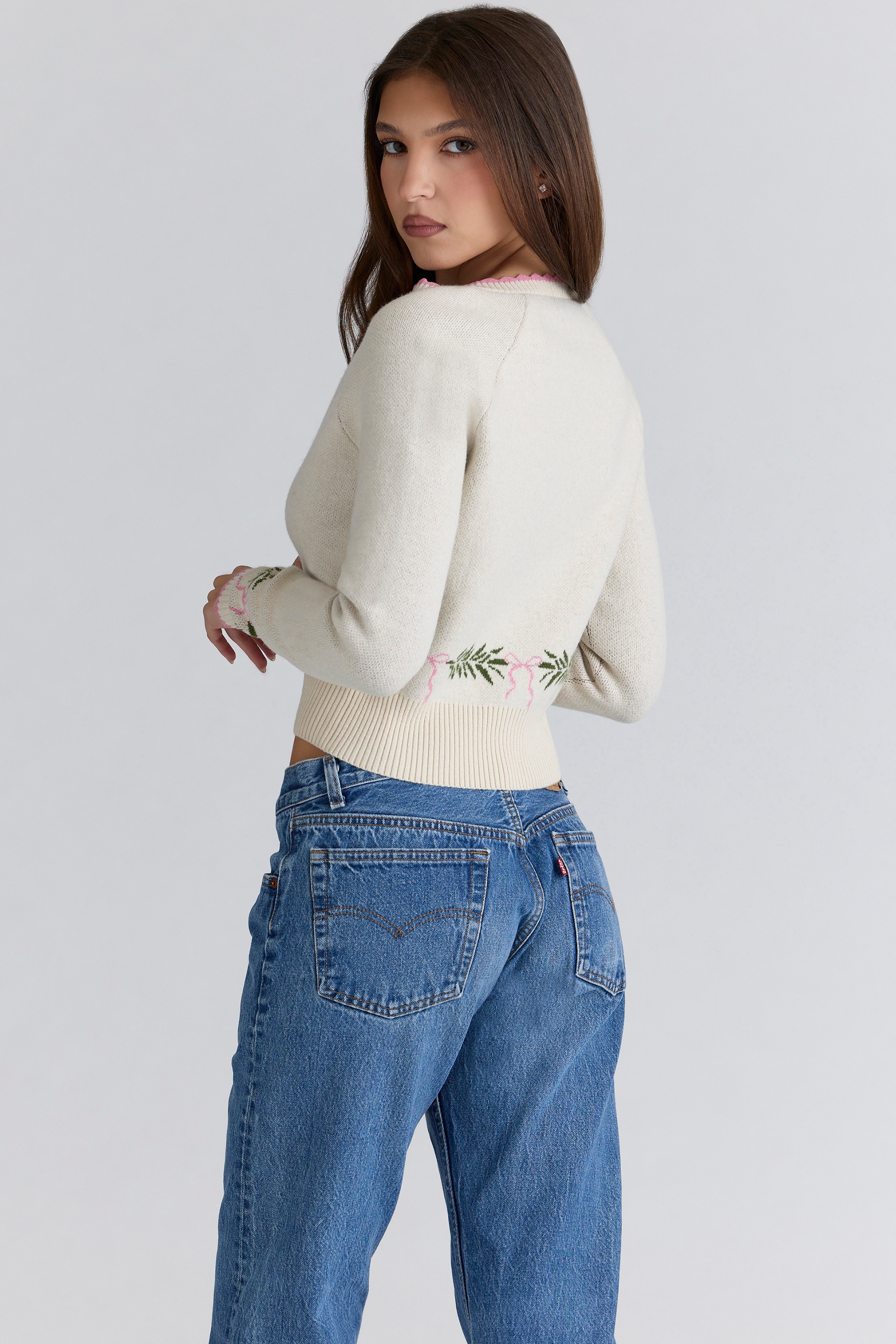 Cream Jacqard Wool Cardigan