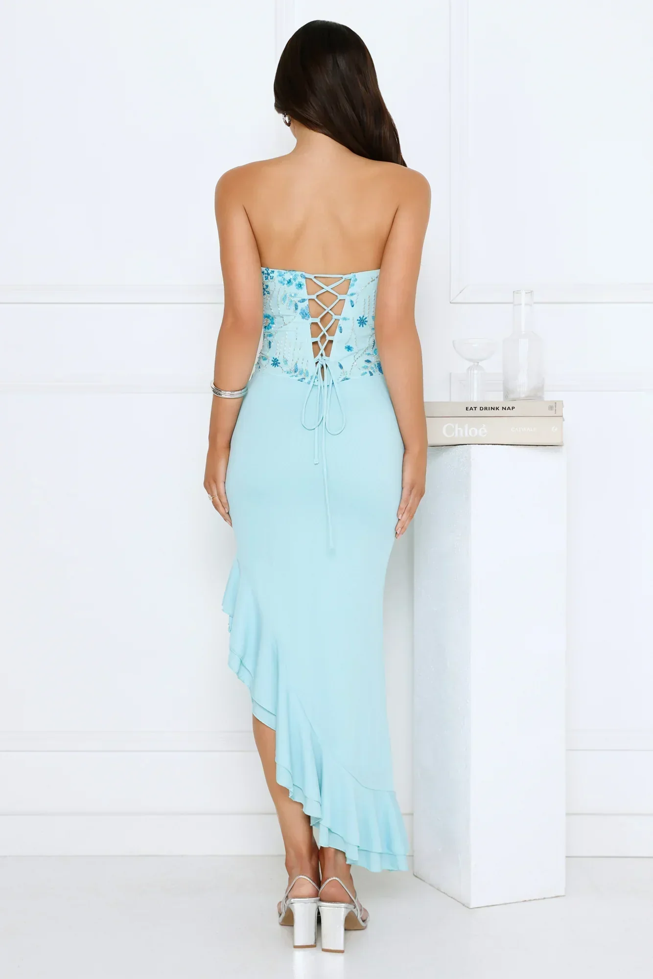 Enchanted Affection Strapless Sequin Midi Dress