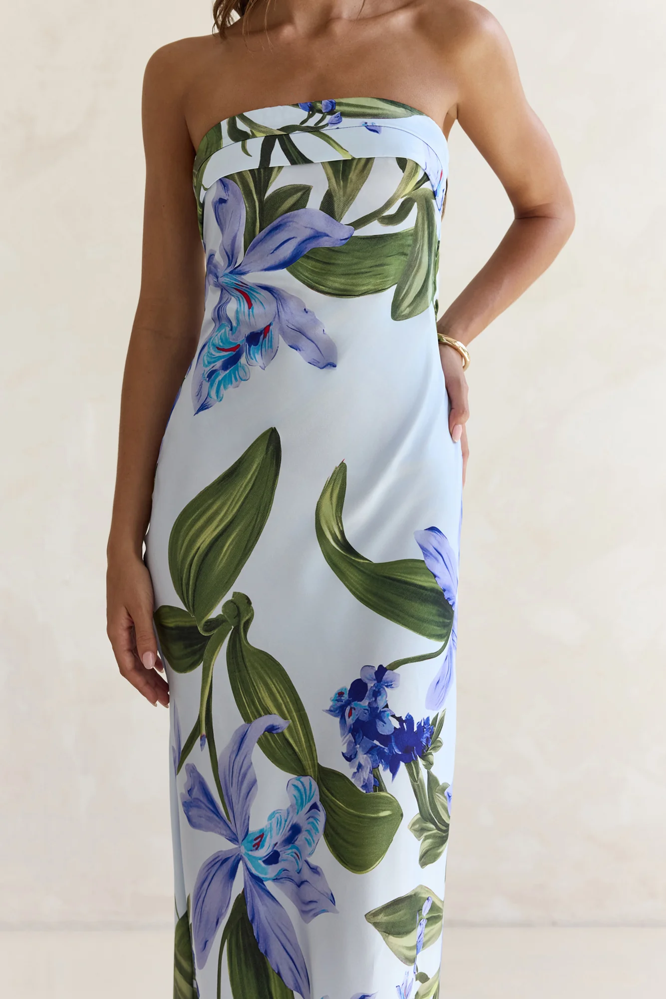 Bells Of Spring Satin Strapless Maxi Dress Blue - luluinthesky