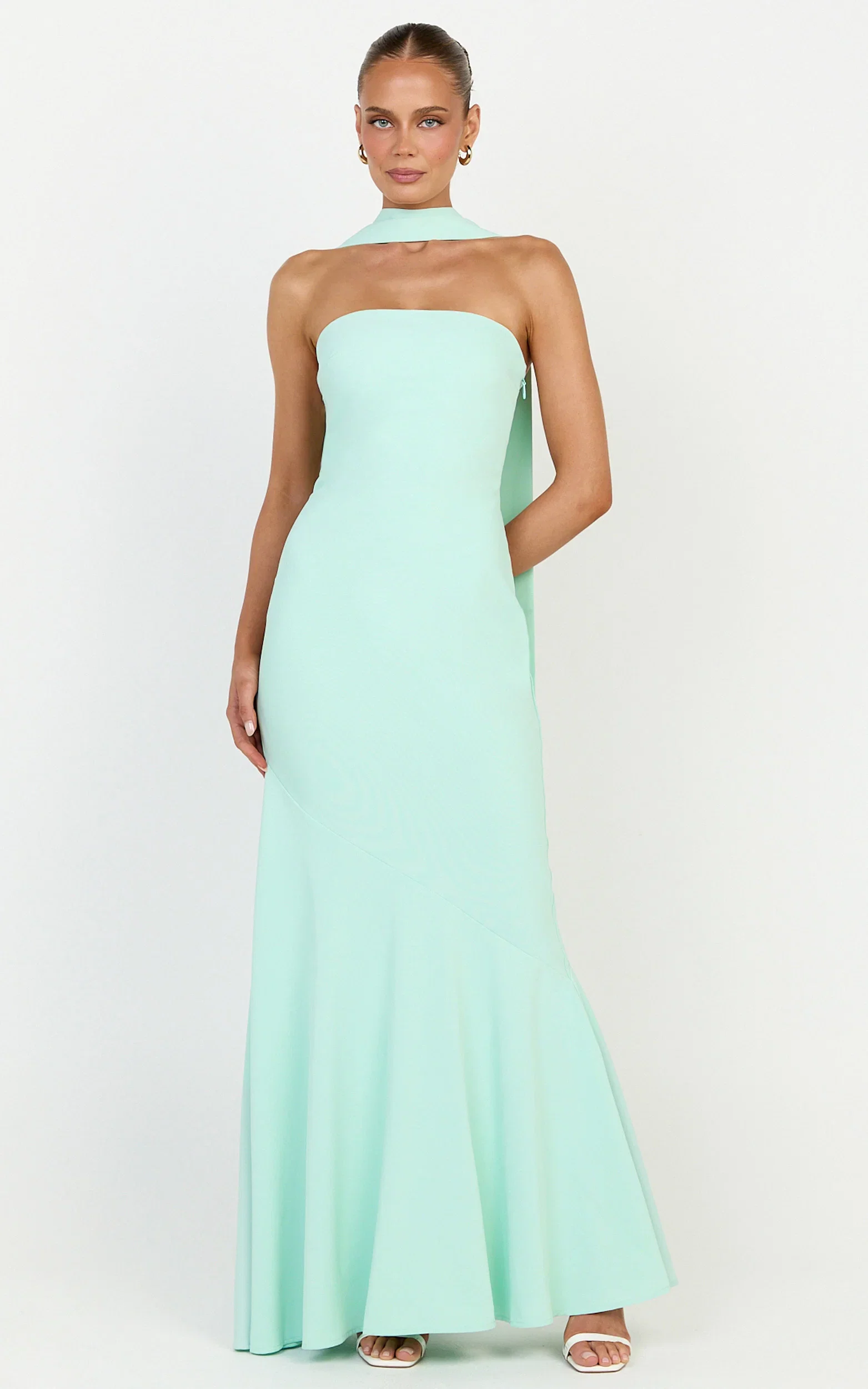 Lolly Maxi Dress - Strapless Bias Column Dress with Scarf in Mint