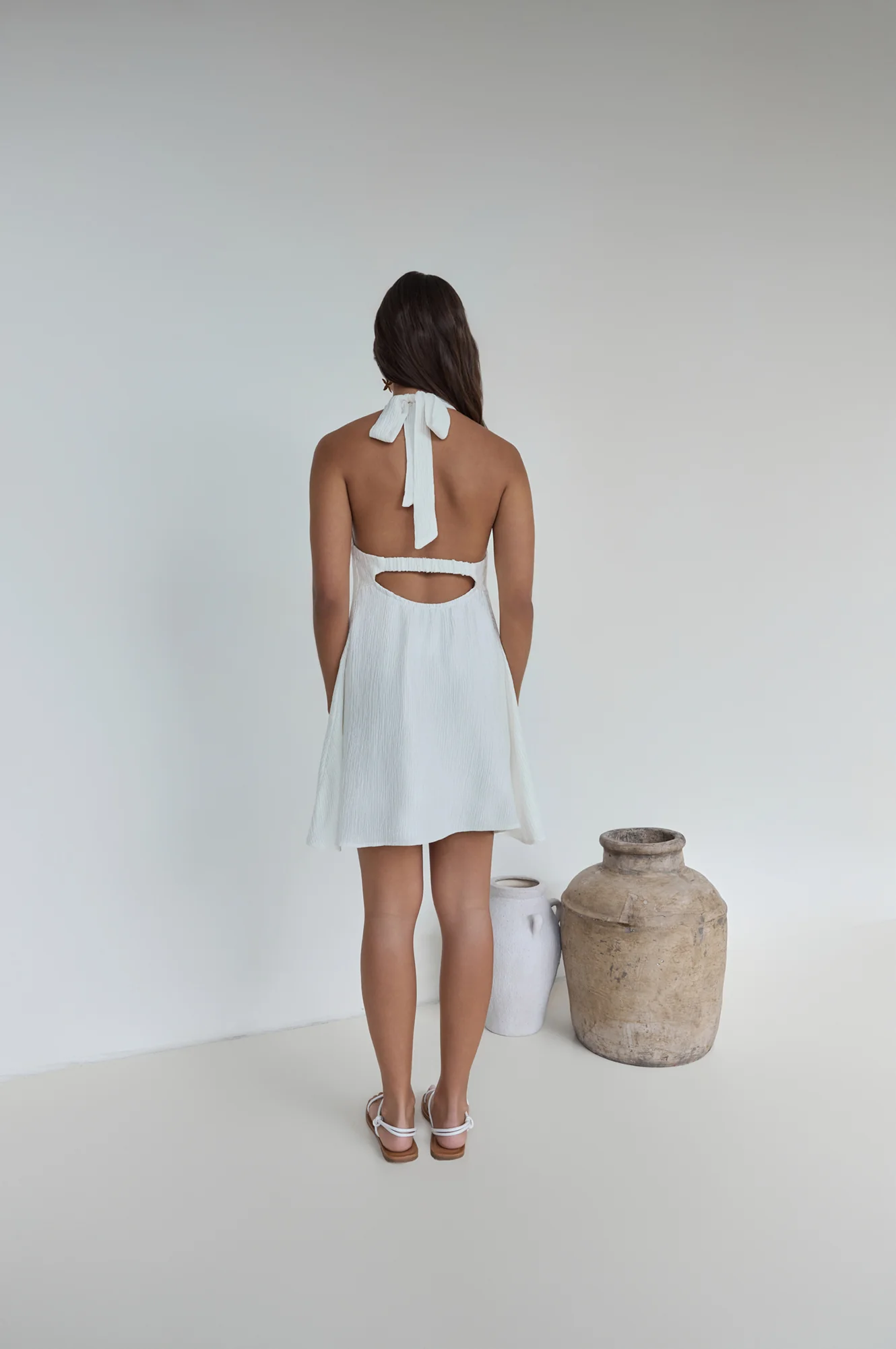 Swaying Shadows Halter Mini Dress White - luluinthesky