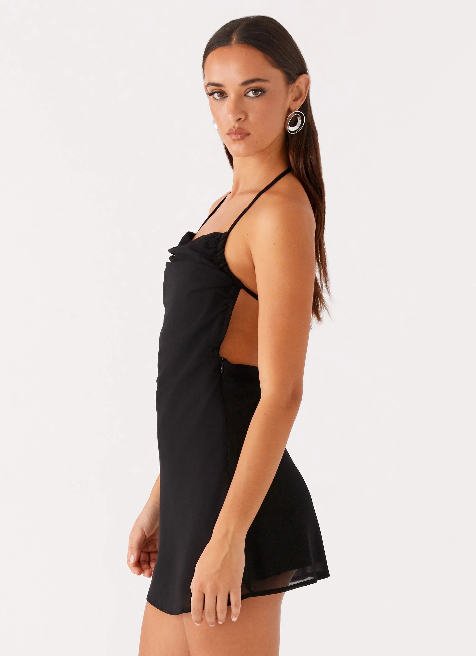 Ines Chiffon Mini Dress - Black