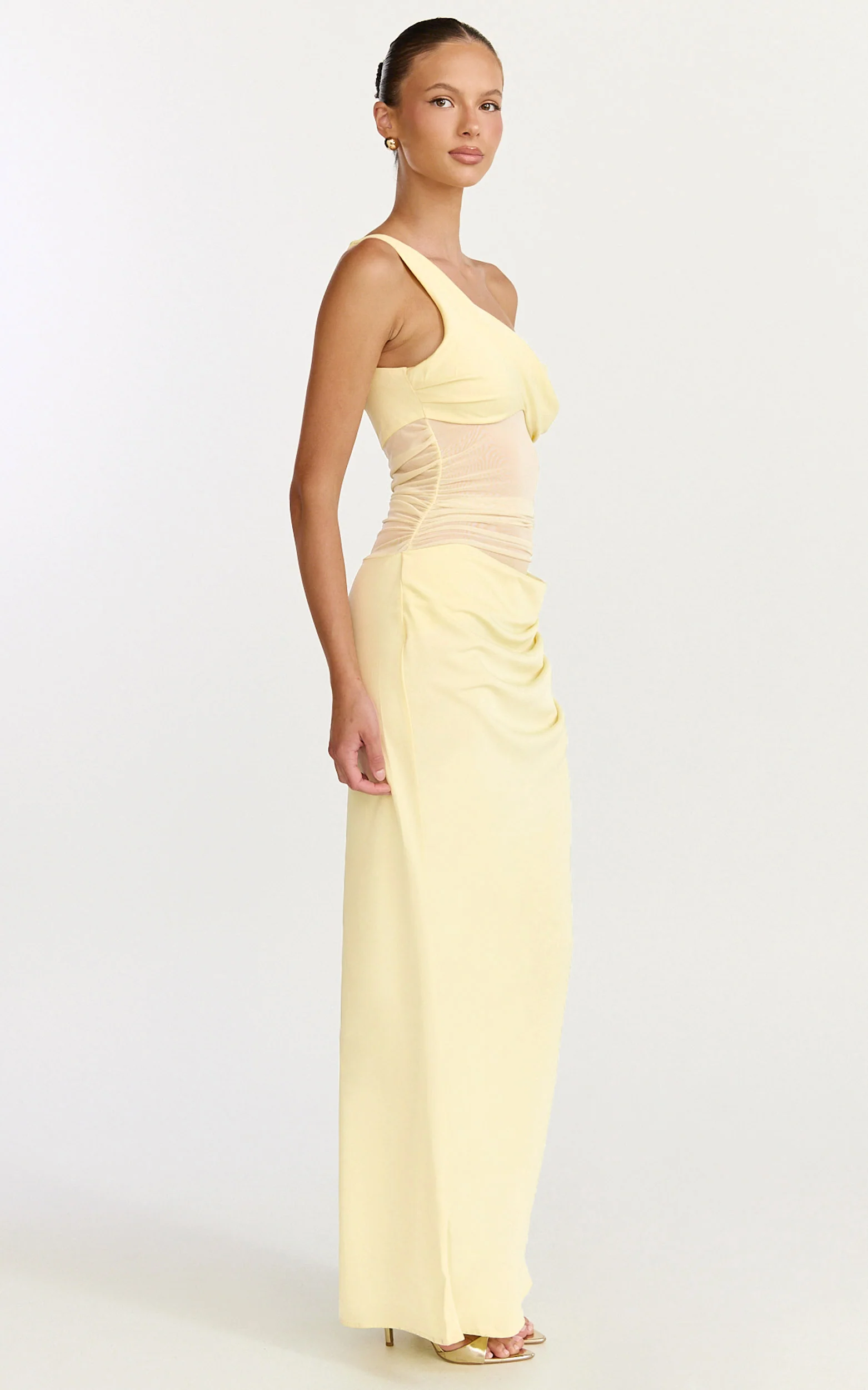 Elias Maxi Dress - Twisted One Shoulder Cowl Dropped Waist Dress in Lemon