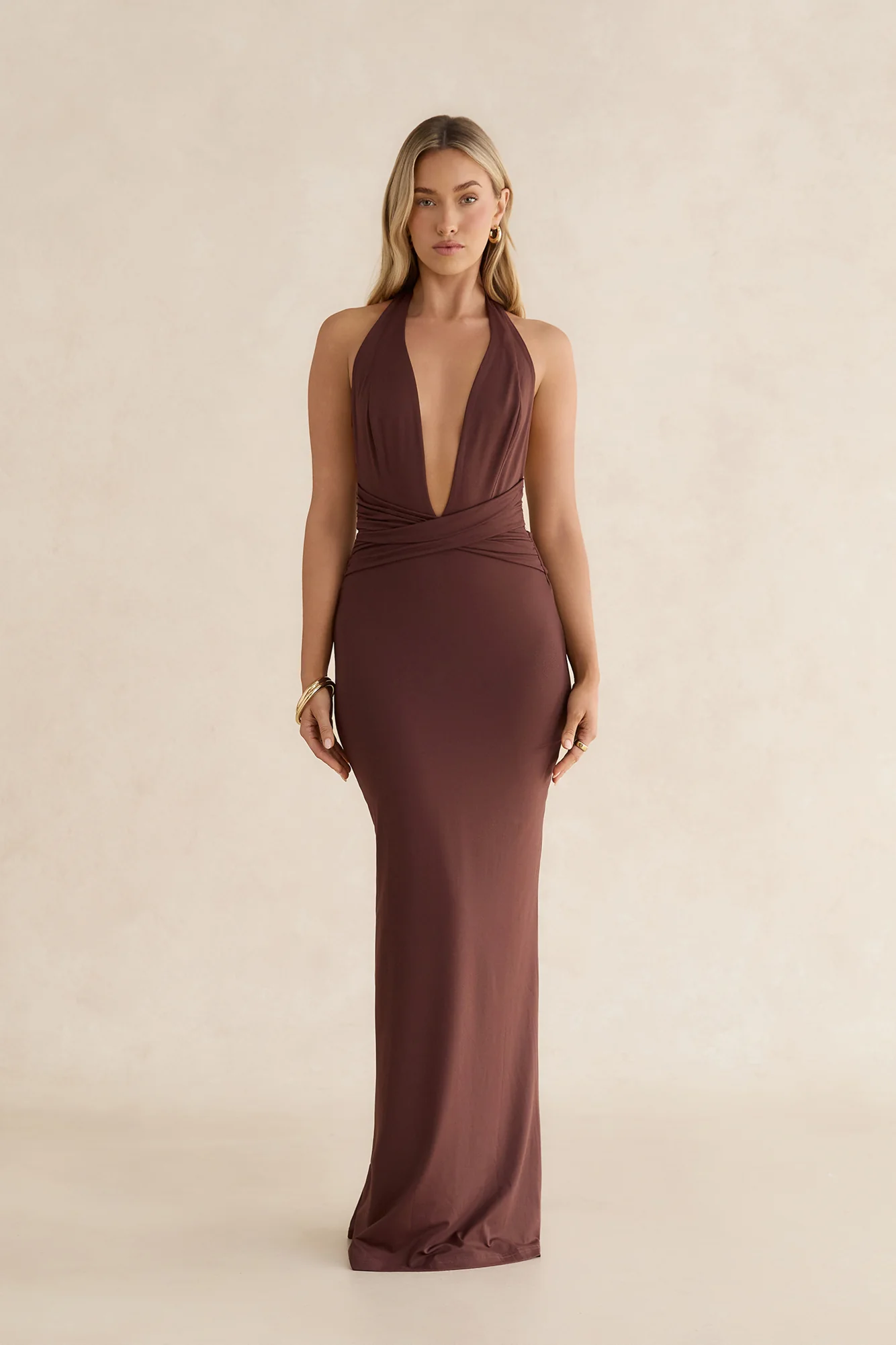 Amira Halter Maxi Dress Chocolate