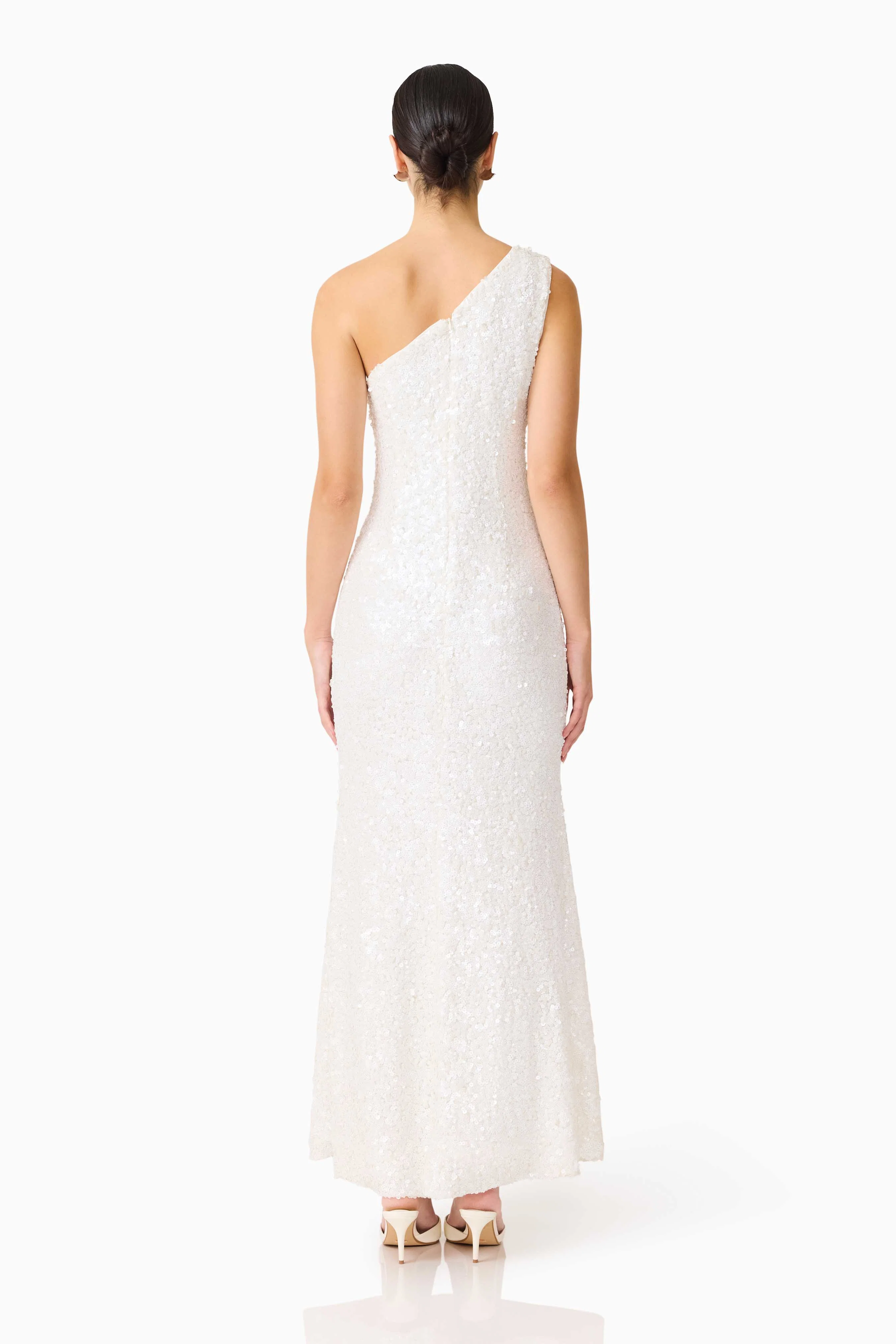 Alessia Embellished One Shoulder Gown in White